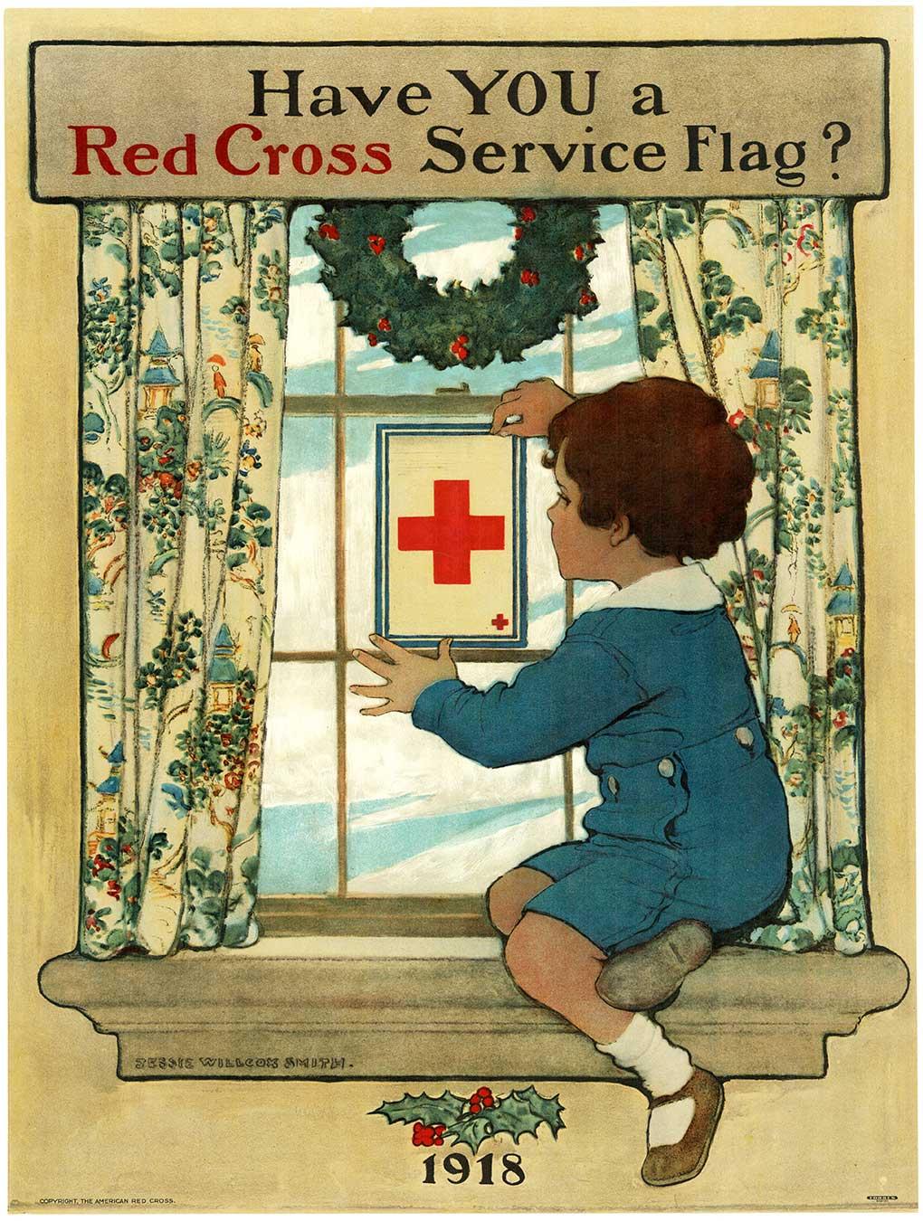 Original Have You a Red Cross Service Flag? vintage WW1 poster