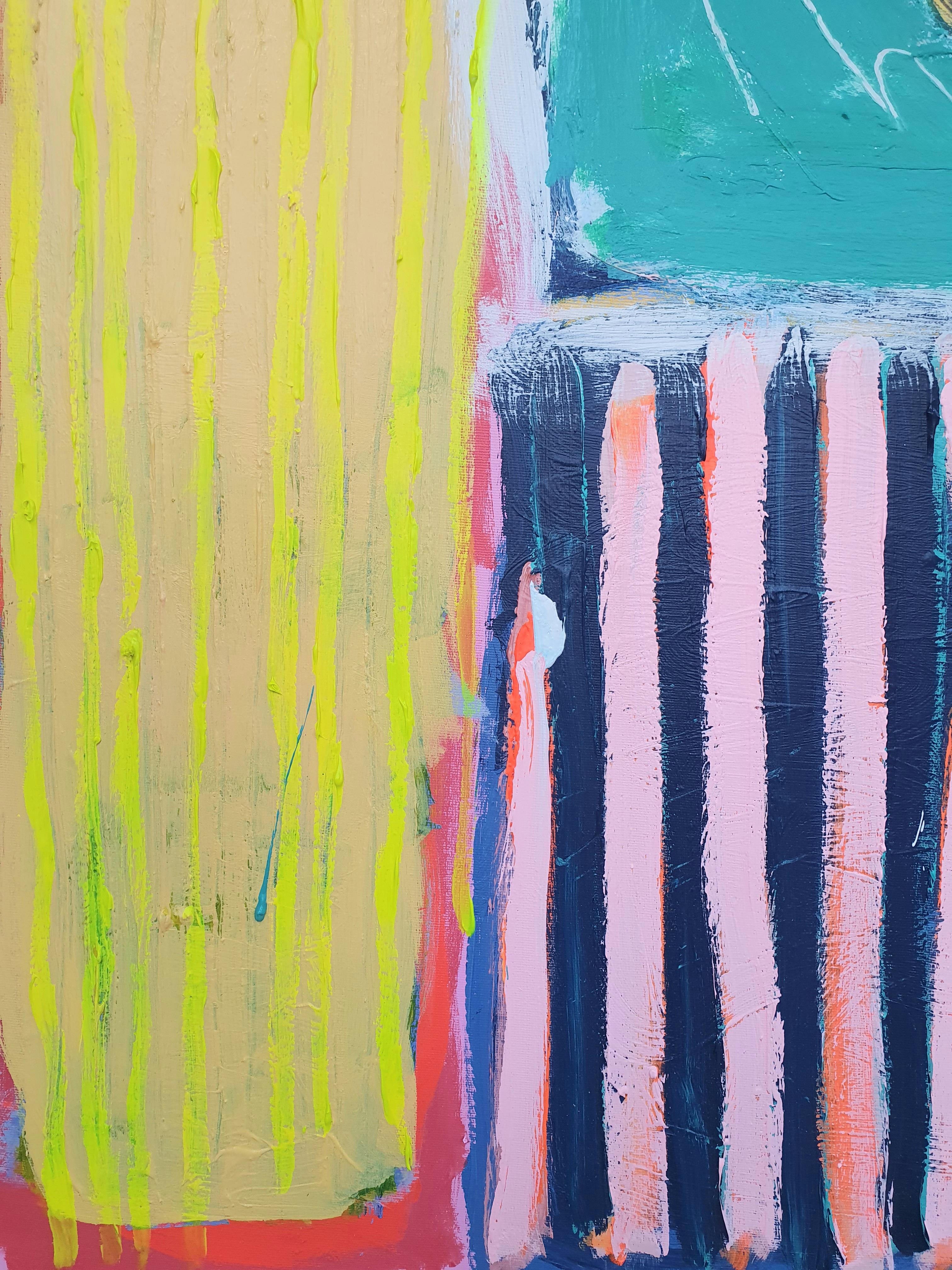 #554, Originalgemälde, Abstrakt, Farbenfroh, Formen, Muster, Contemporary, Spaß (Beige), Still-Life Painting, von Jessie Woodward