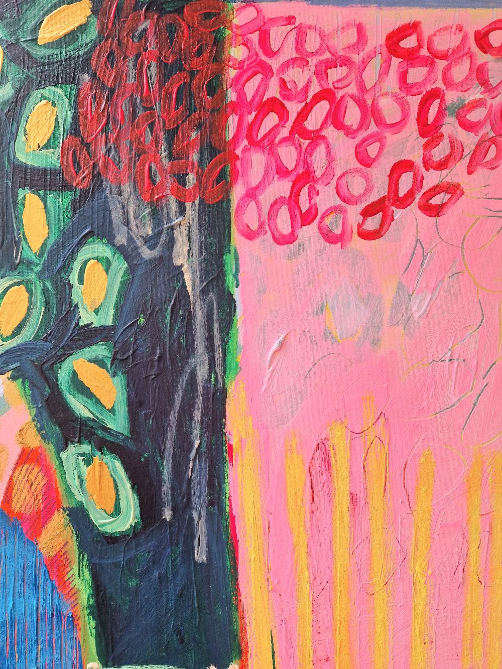 Pièce abstraite originale explorant le langage de la peinture et le mélange des couleurs, pour évoquer l'émotion chez le spectateur. Peinte dans son studio situé dans le jardin de Bristol, Jessie est une peintre abstraite instinctive, qui utilise la