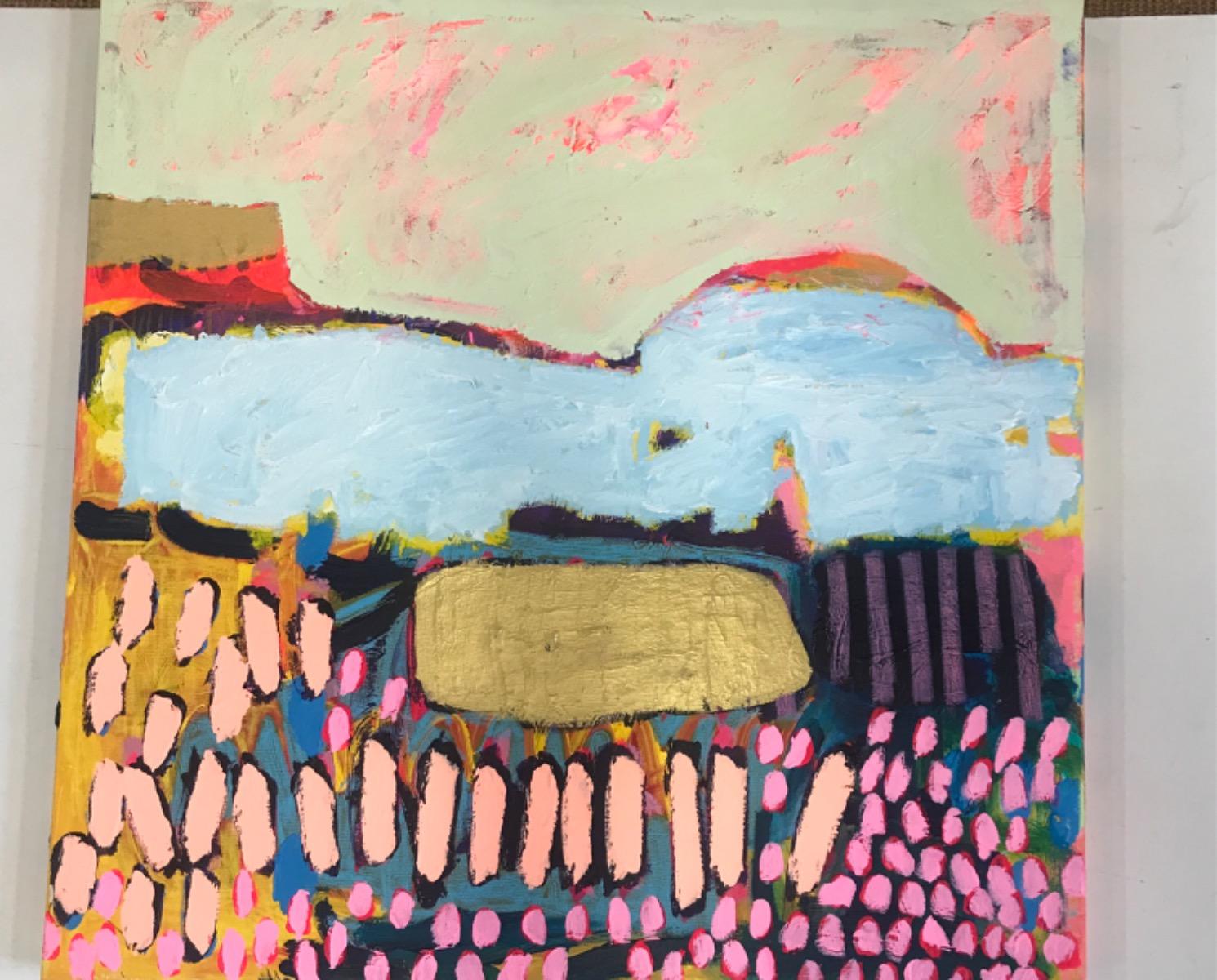 #711, Pittura originale, Astratto, Nuvola, Vibrante, Oro 1