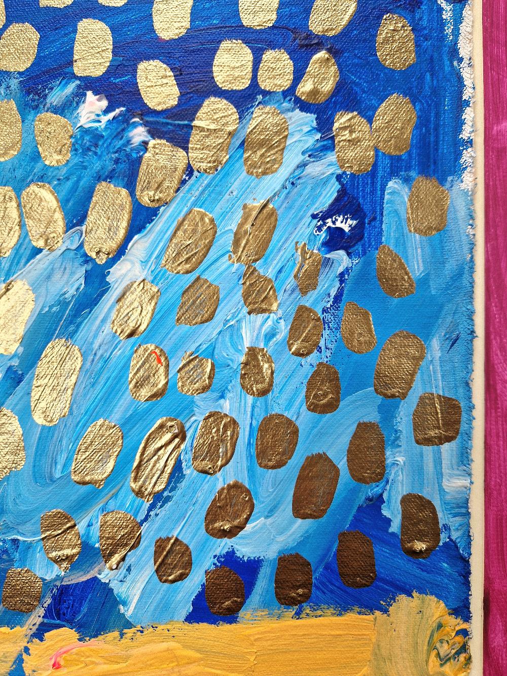 Original abstract painting. Acrylic and Posca pen on unstretcehd canvas, with hand painted mount. 

