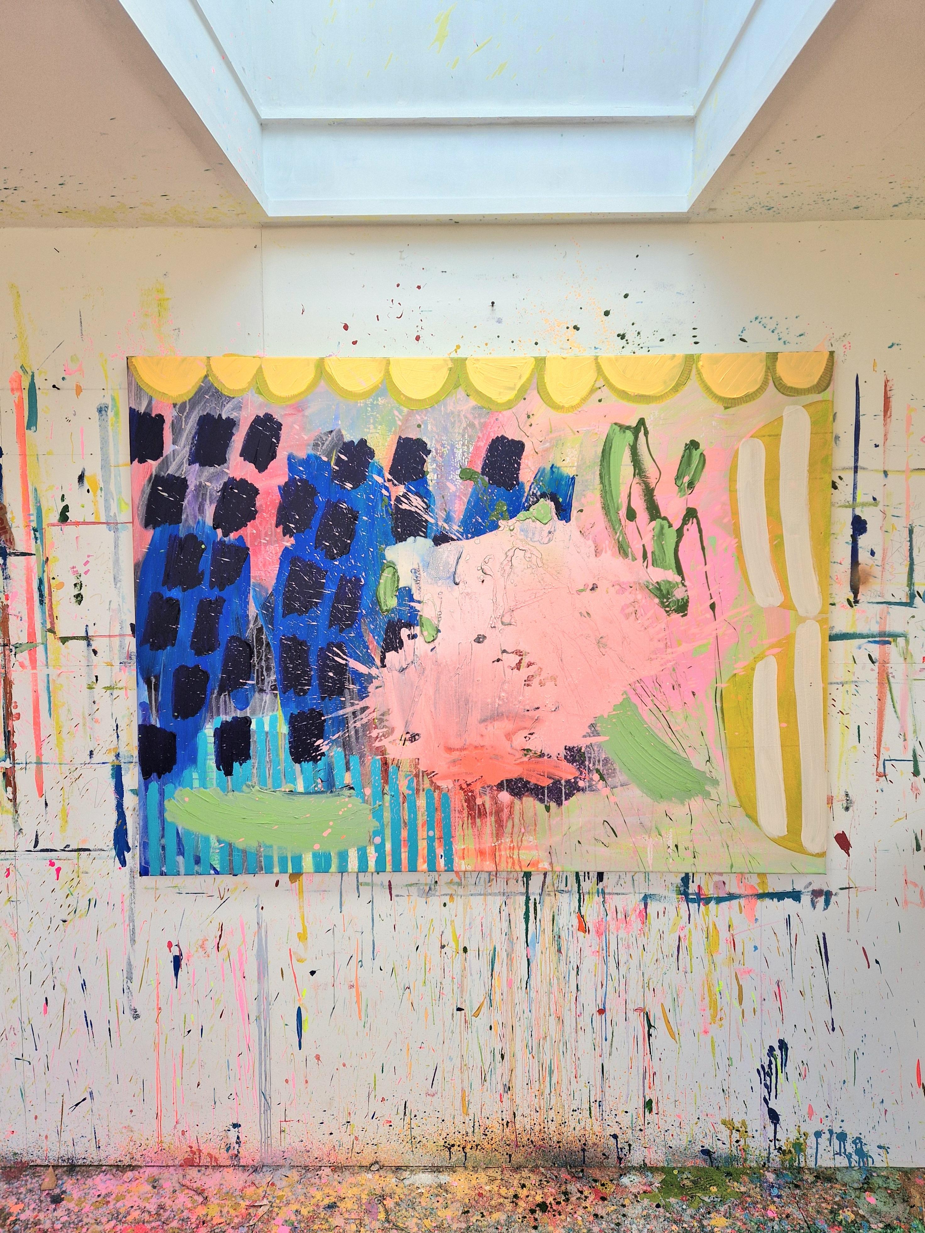 #807, Pintura original, Abstracto, Nube, Vibrante, Oro, Formas - Abstract Painting Beige de Jessie Woodward