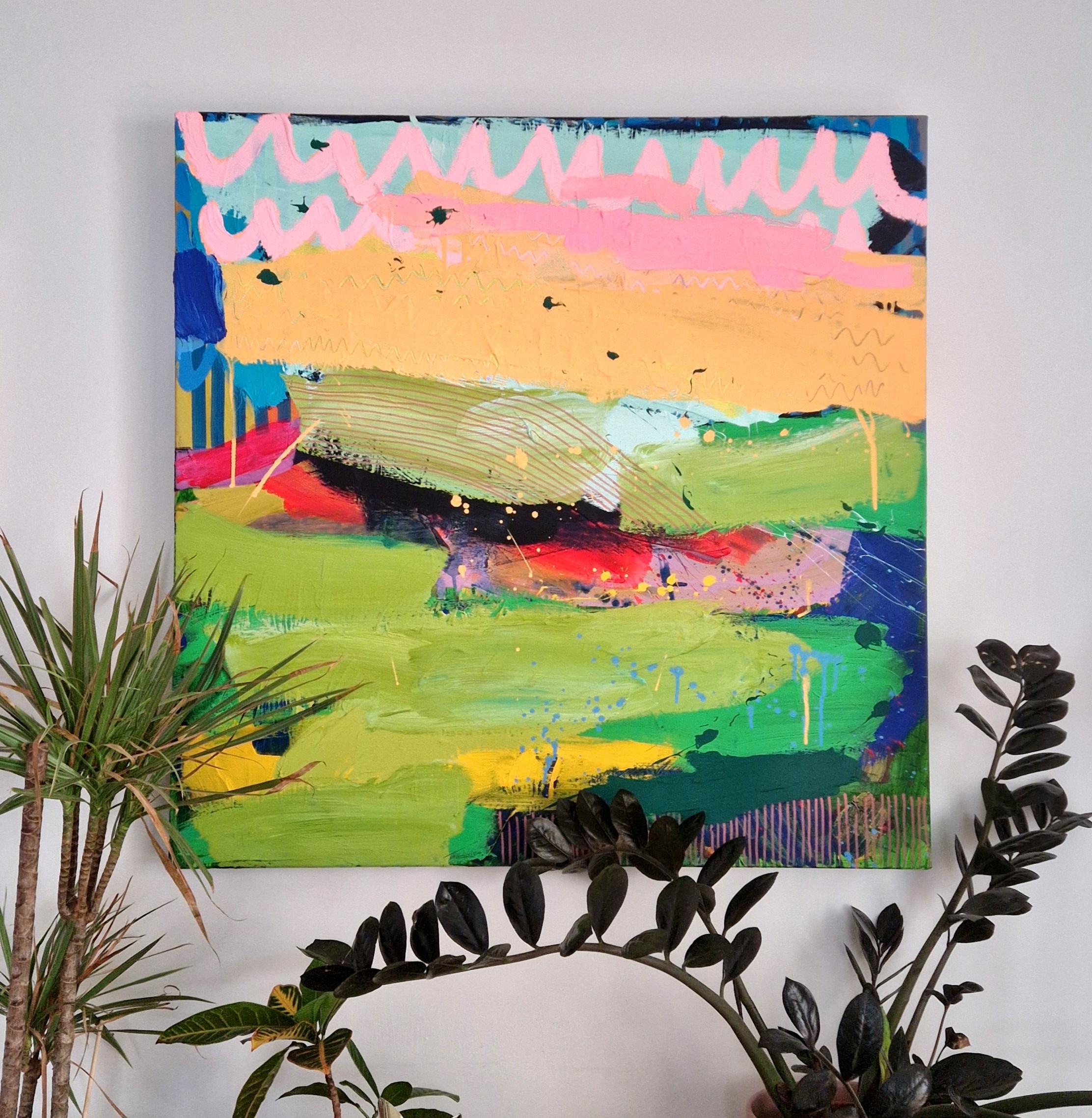 #816, Pittura originale, Astratto, Nuvola, Vibrante, Oro, Forme - Abstract Painting Beige di Jessie Woodward