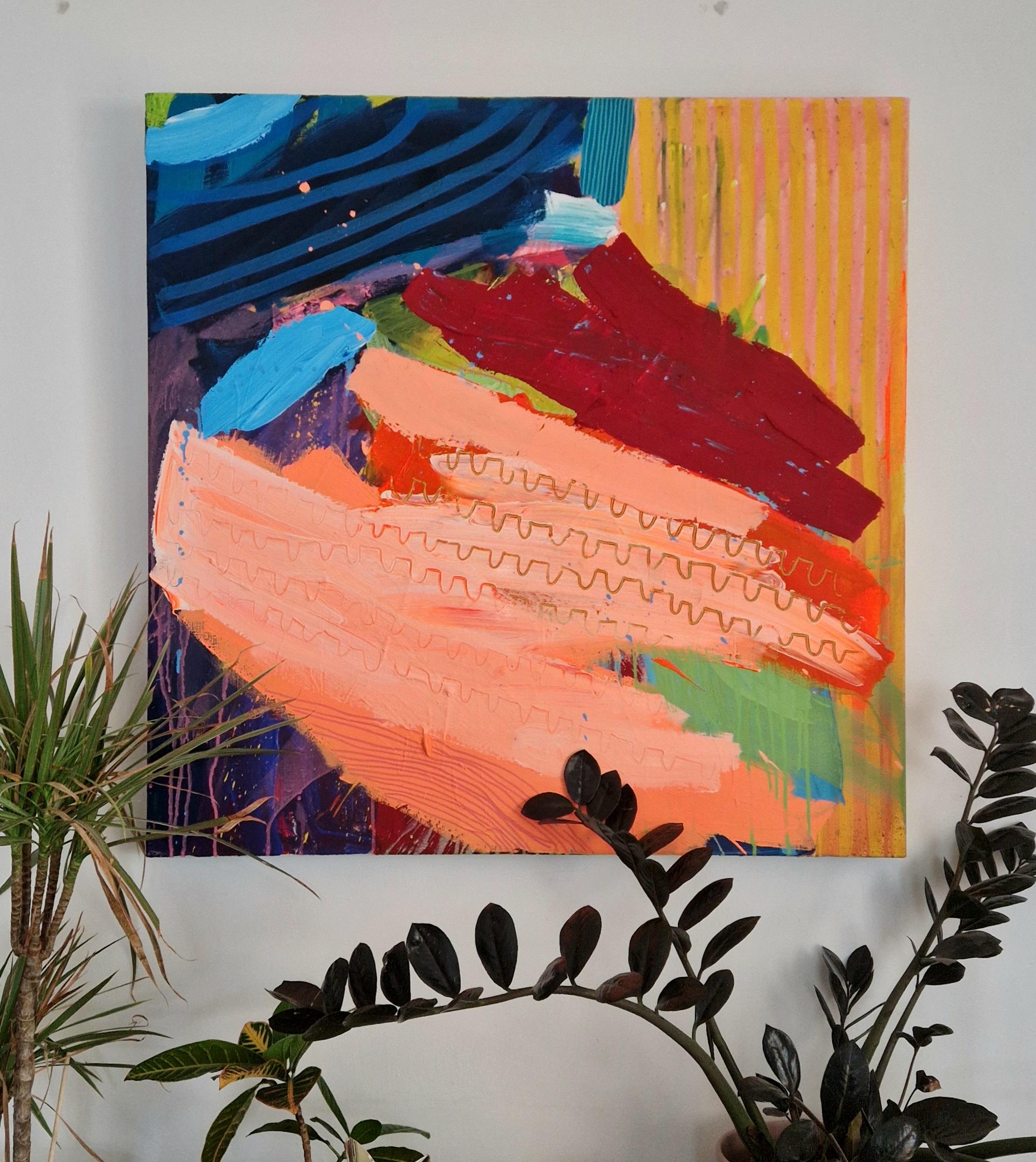 #817, Pittura originale, Astratto, Nuvola, Vibrante, Oro, Forme - Painting di Jessie Woodward