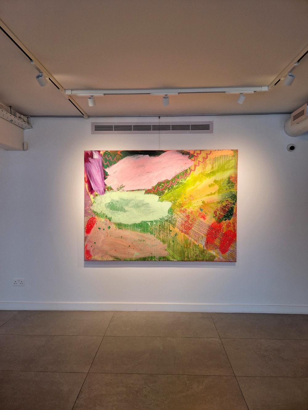 872, Original Painting, Abstract, Cloud, Vibrant, Shapes - Beige Abstract Painting by Jessie Woodward