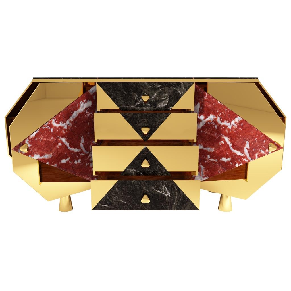Jester Sideboard/Cabinet in Black Walnut, Marble and Mirror Polished Brass In New Condition For Sale In Firenze, IT
