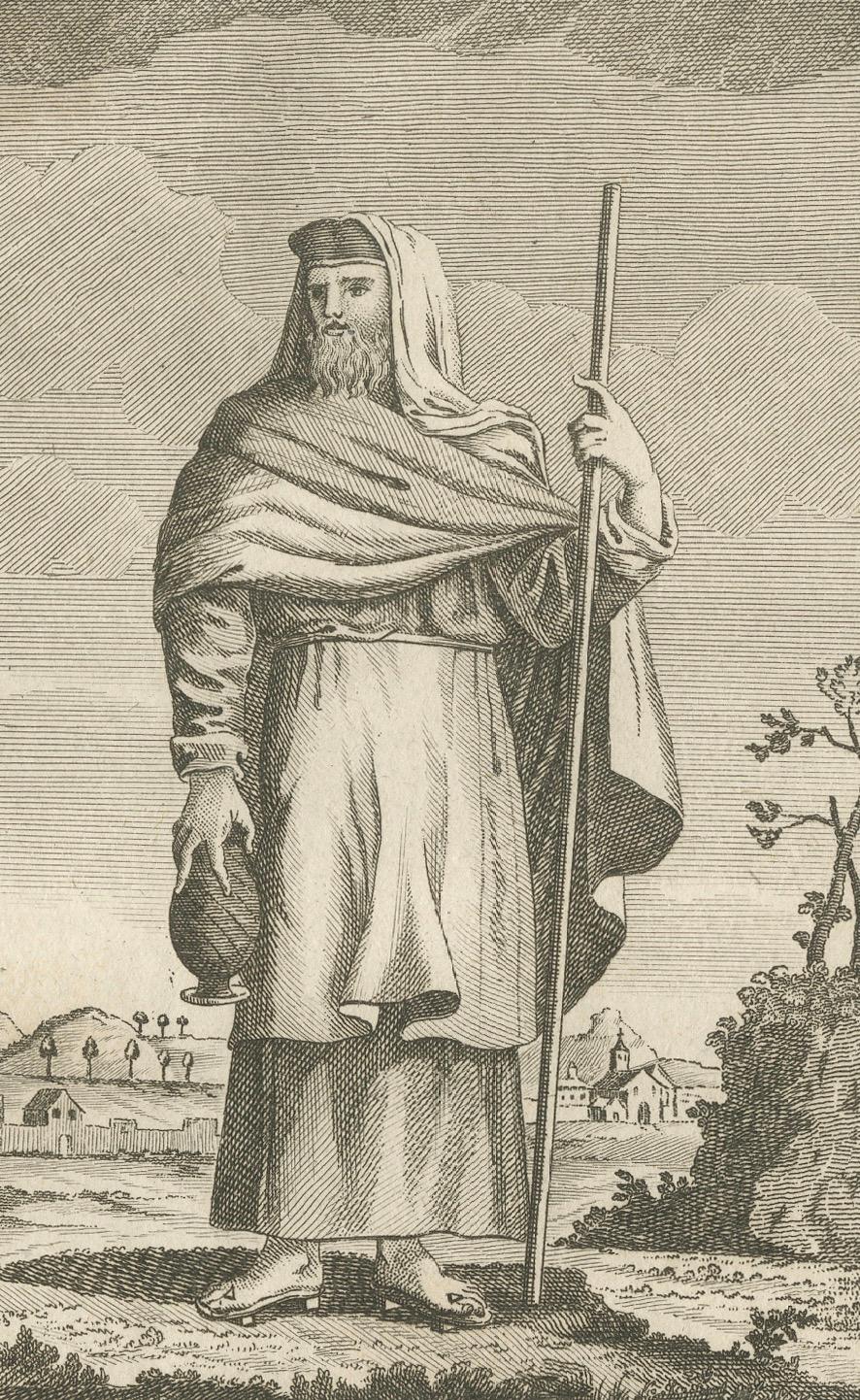 Missionnaire jésuite aux Indes - Antique French Engraving by Portier, c.1790 Bon état - En vente à Langweer, NL