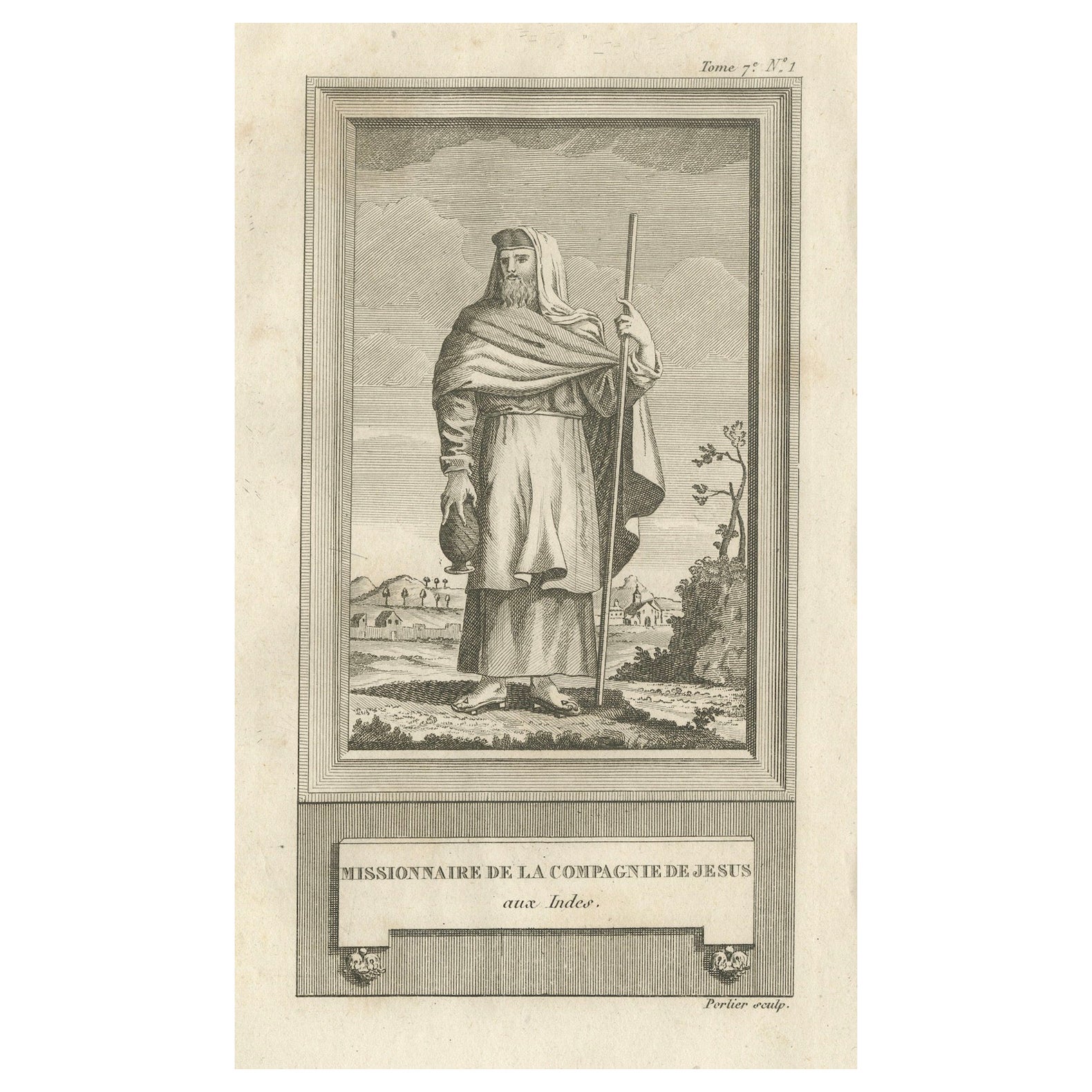 Jesuitenmission in Indien - Antique French Engraving von Portier, um 1790