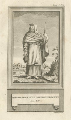 Missionnaire jésuite aux Indes - Antique French Engraving by Portier, c.1790
