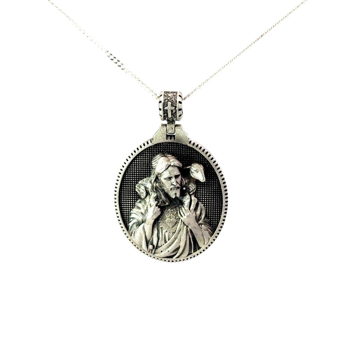 Women's Jesus and Lamb Shepherd Catholic Medal Pendant Jewelry in 925 Sterling Silver