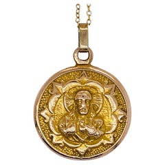 Jesus and Virgin Mary Pendant Necklace in Vermeil  1 Inch Diameter