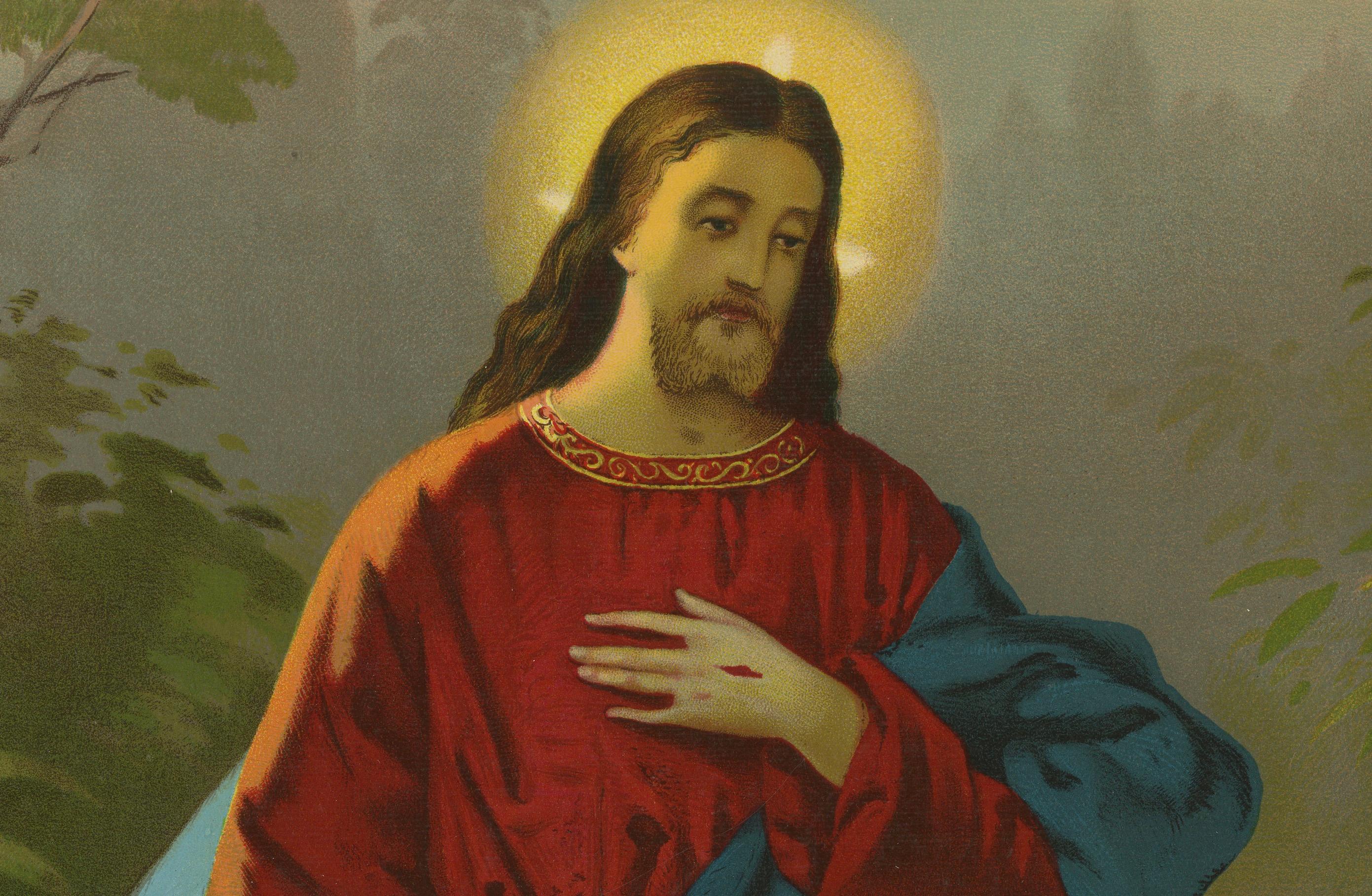 Jésus apparaît à Marie Madeleine - Chromolithographie allemande ancienne, c. 1895

Cette étonnante chromolithographie allemande de la fin du XIXe siècle représente le moment biblique émouvant où le Christ ressuscité apparaît à Marie-Madeleine après