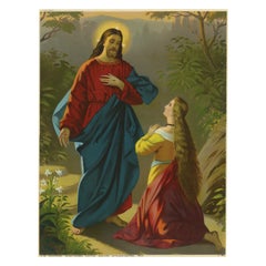 Jesus erscheint Maria Magdalena - Antike deutsche Chromolithographie, um 1895