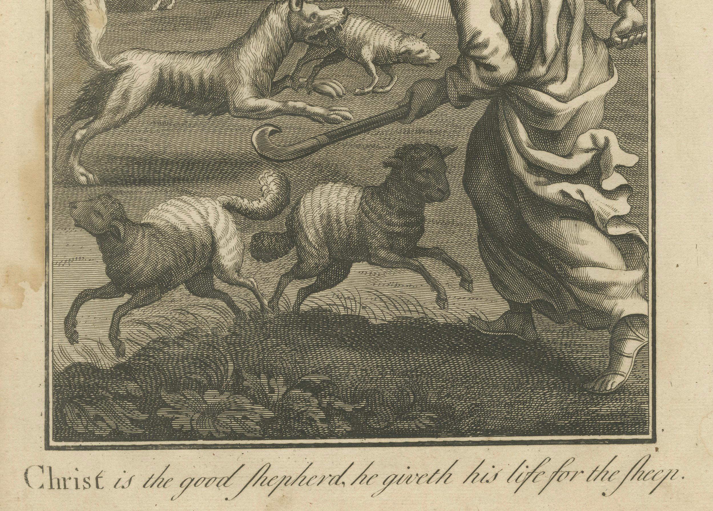 Jesus als guter Hirte Kupferstich - Johannes X. beschützt die Herde c.1735 (Englisch) im Angebot