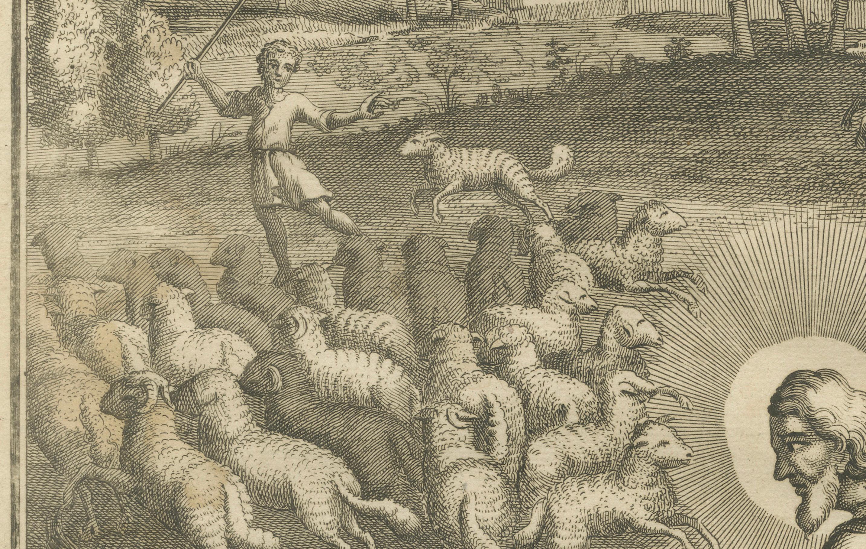 Jesus als guter Hirte Kupferstich - Johannes X. beschützt die Herde c.1735 (Papier) im Angebot