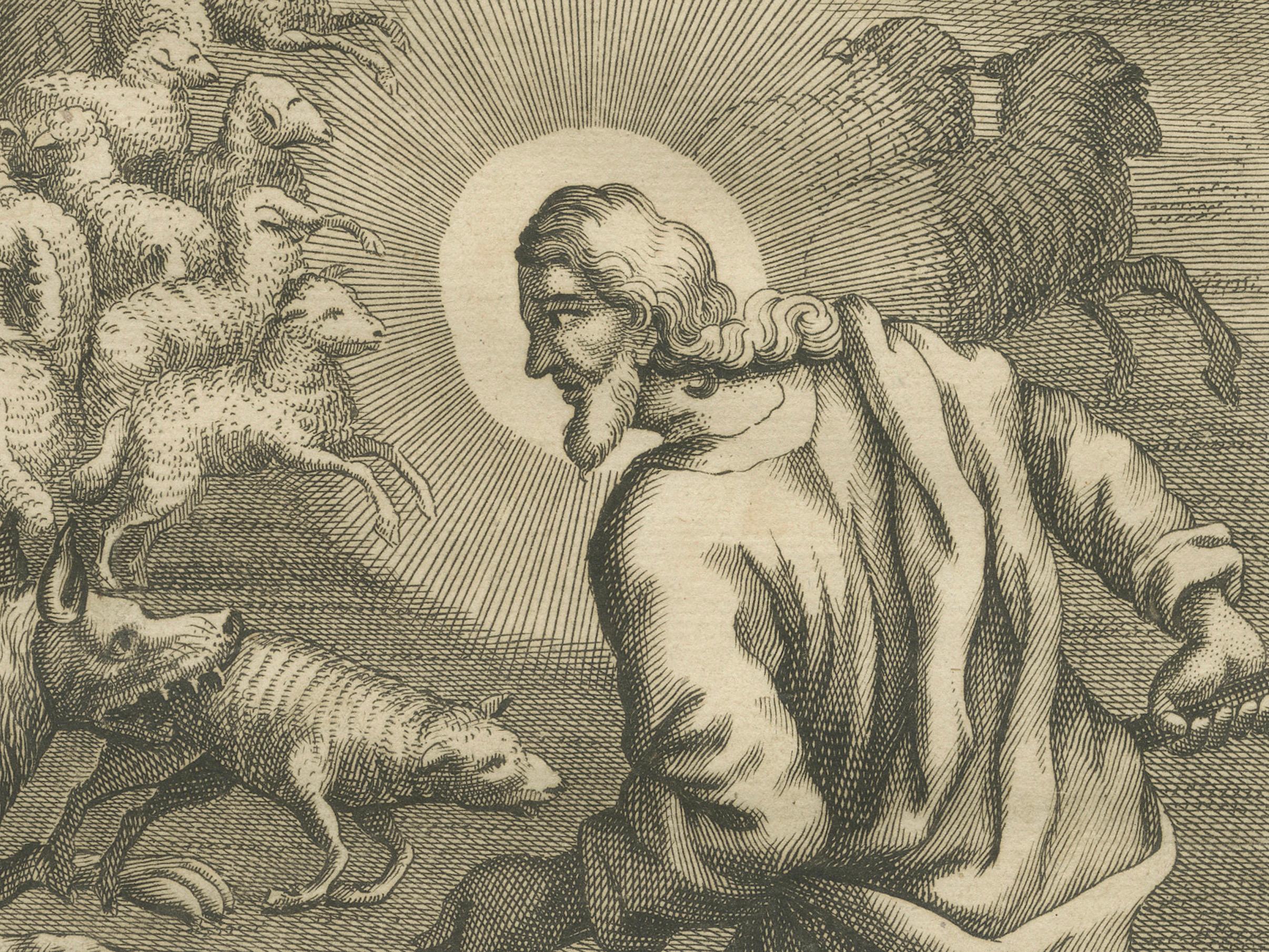Jesus als guter Hirte Kupferstich - Johannes X. beschützt die Herde c.1735 im Angebot 2