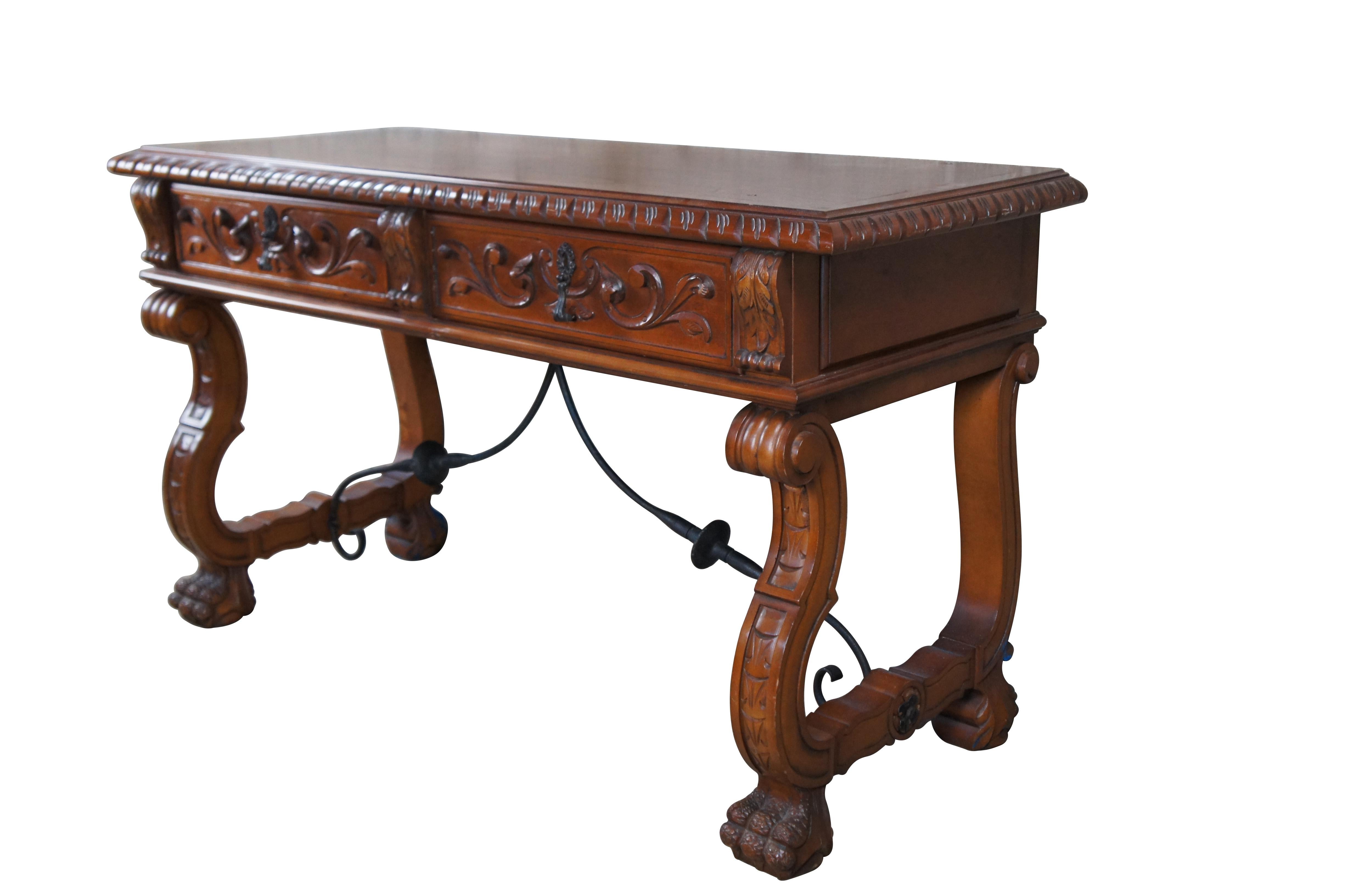 Spanish Colonial Jesus Ballester Marco Spanish Revival Mahogany Sideboard Library Console Desk For Sale