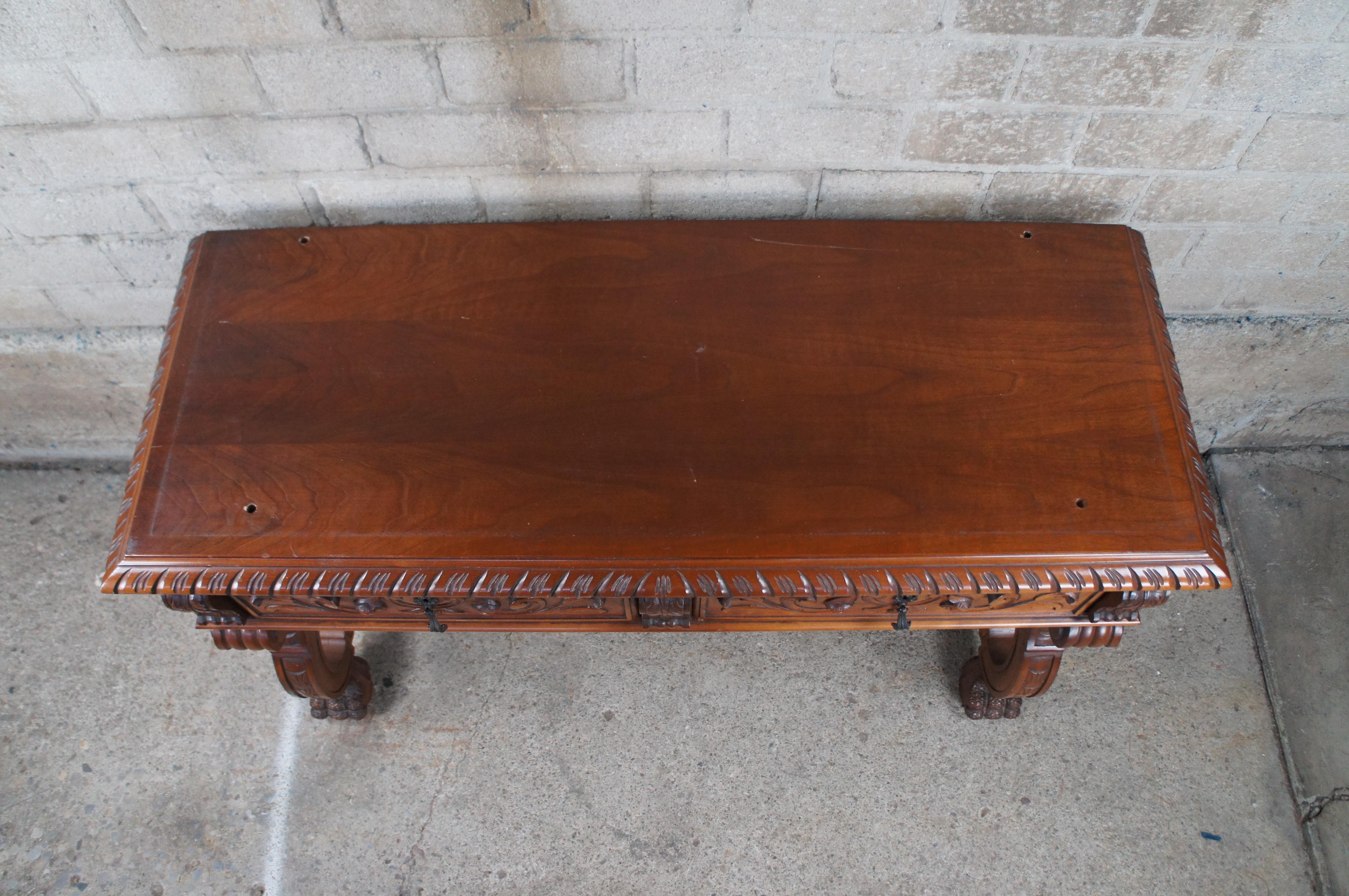 Jesus Ballester Marco Spanish Revival Mahogany Sideboard Library Console Desk In Good Condition For Sale In Dayton, OH