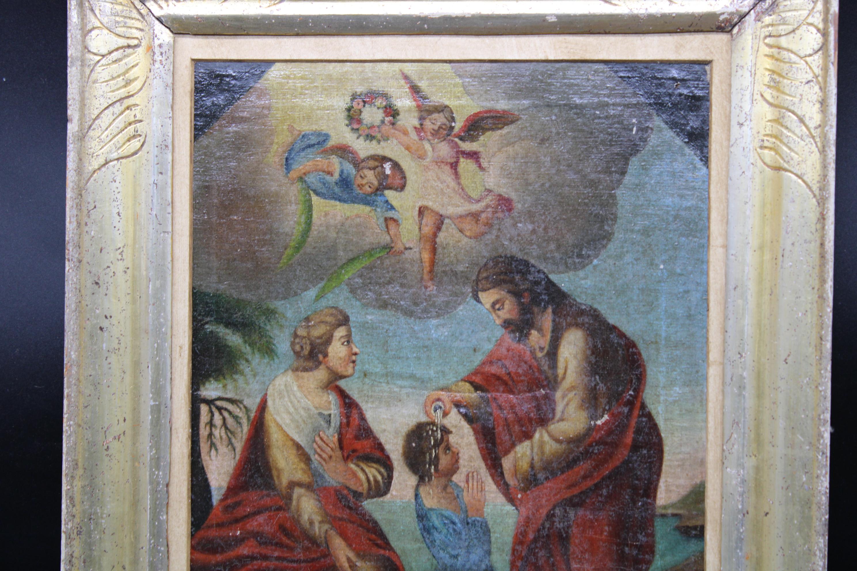 Jesus Baptizes a Baby Girl, Late 17th Century, Italy In Fair Condition For Sale In Torino, IT