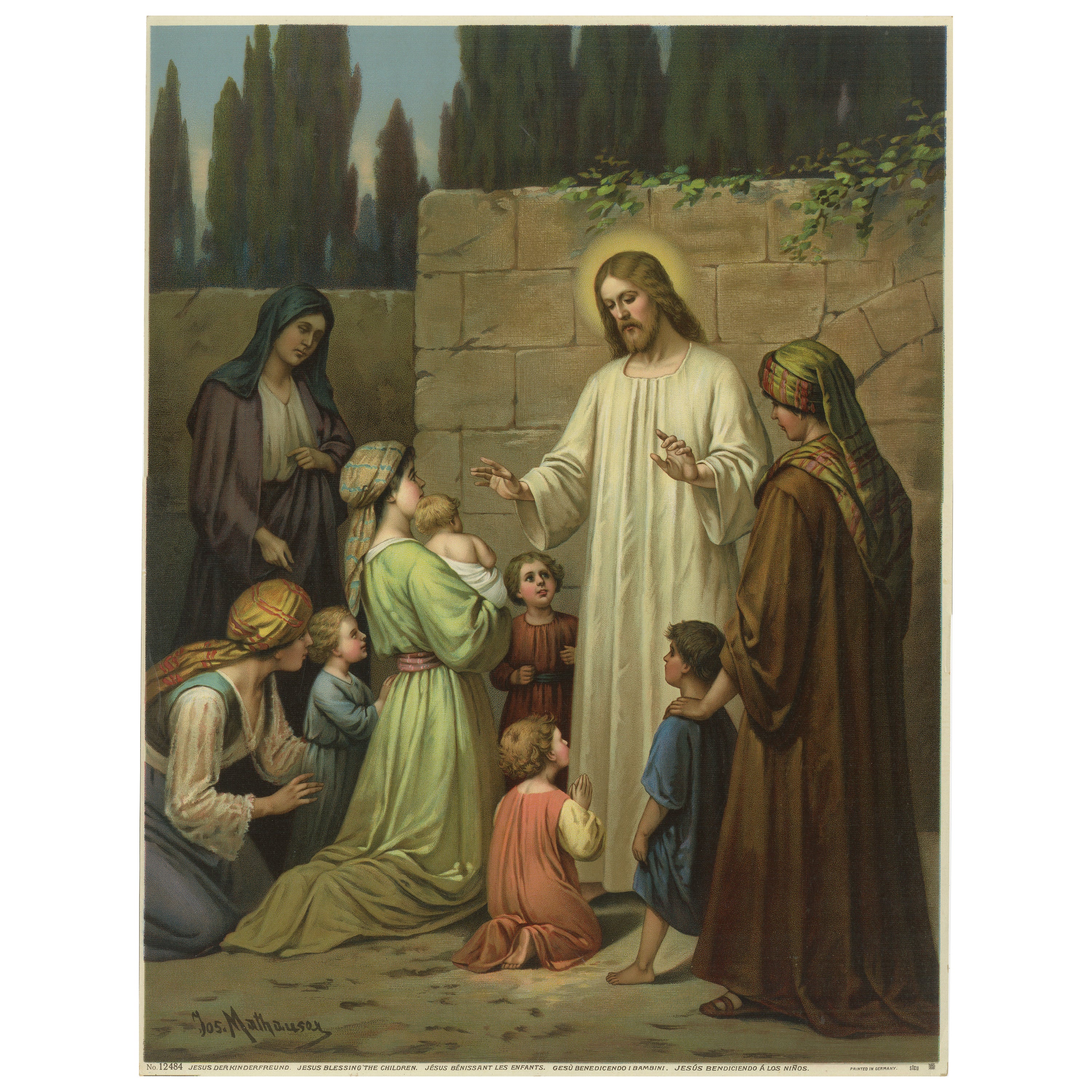 Jesus Blessing the Children, Antique German Chromolithograph, ca.1900