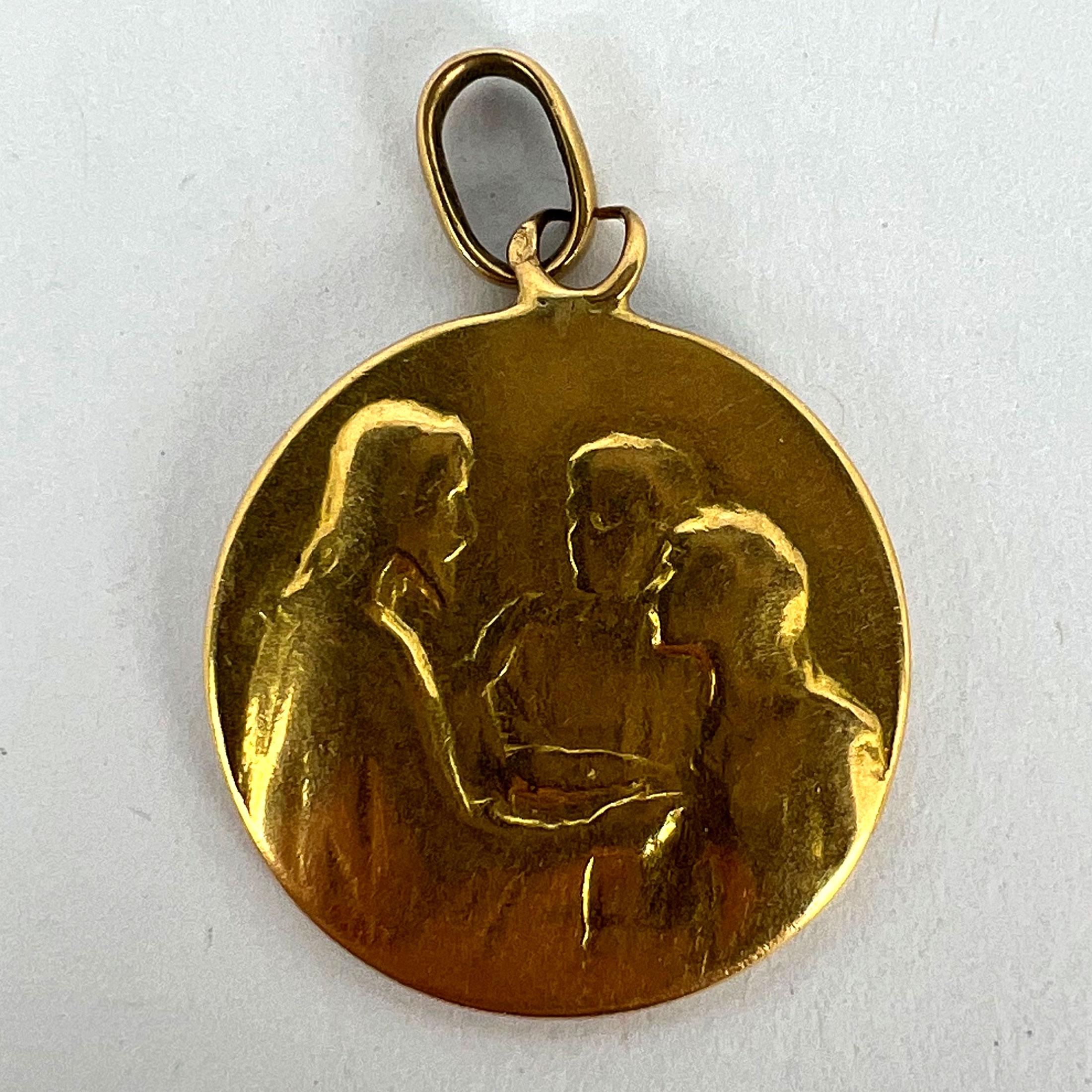 Jesus Christ Blessing Marriage 18K Yellow Gold Wedding Charm Pendant For Sale 7