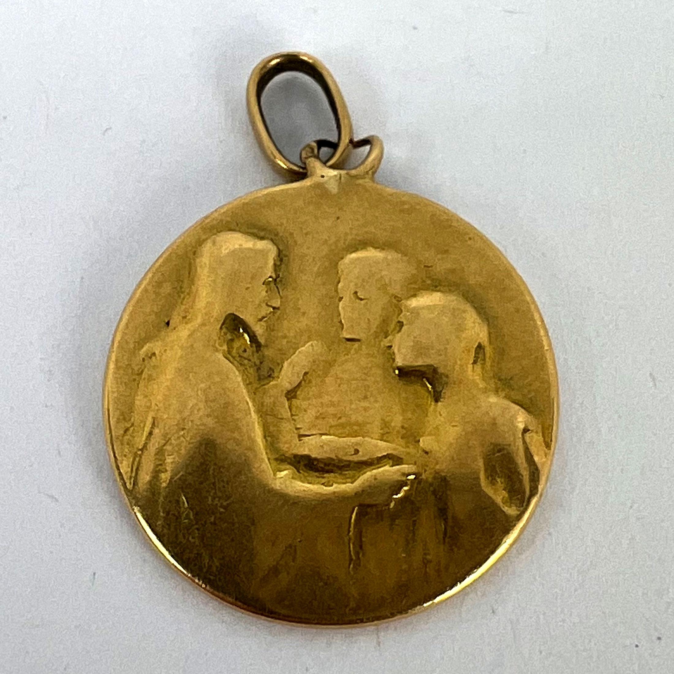 Jesus Christ Blessing Marriage 18K Yellow Gold Wedding Charm Pendant For Sale 8