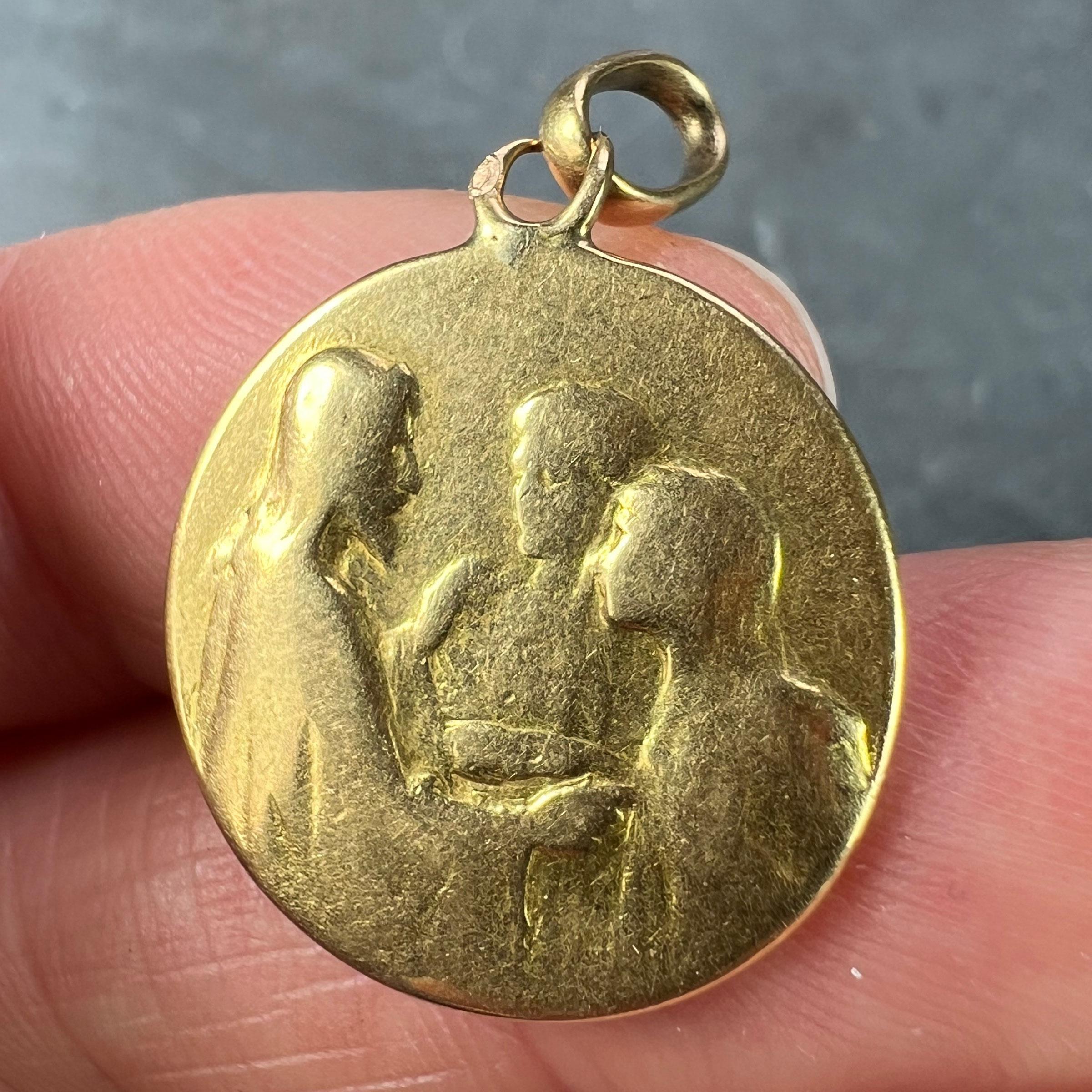 Jesus Christ Blessing Marriage 18K Yellow Gold Wedding Charm Pendant For Sale 1