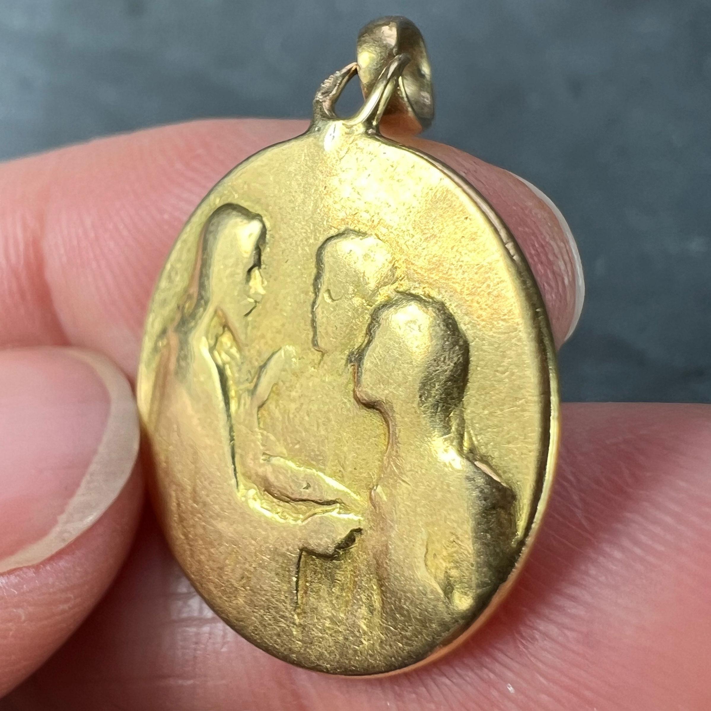 Jesus Christ Blessing Marriage 18K Yellow Gold Wedding Charm Pendant For Sale 2