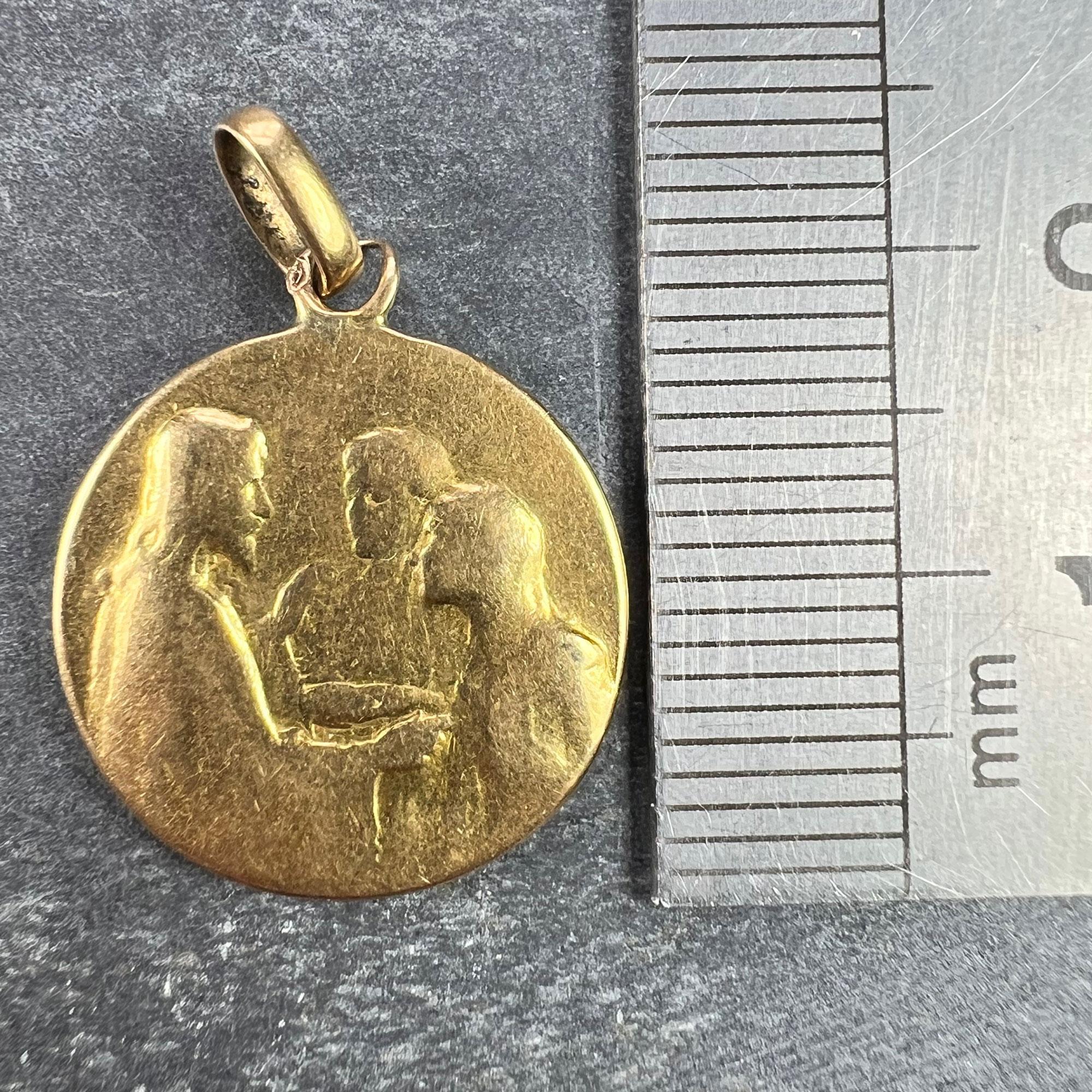 Jesus Christ Blessing Marriage 18K Yellow Gold Wedding Charm Pendant For Sale 5