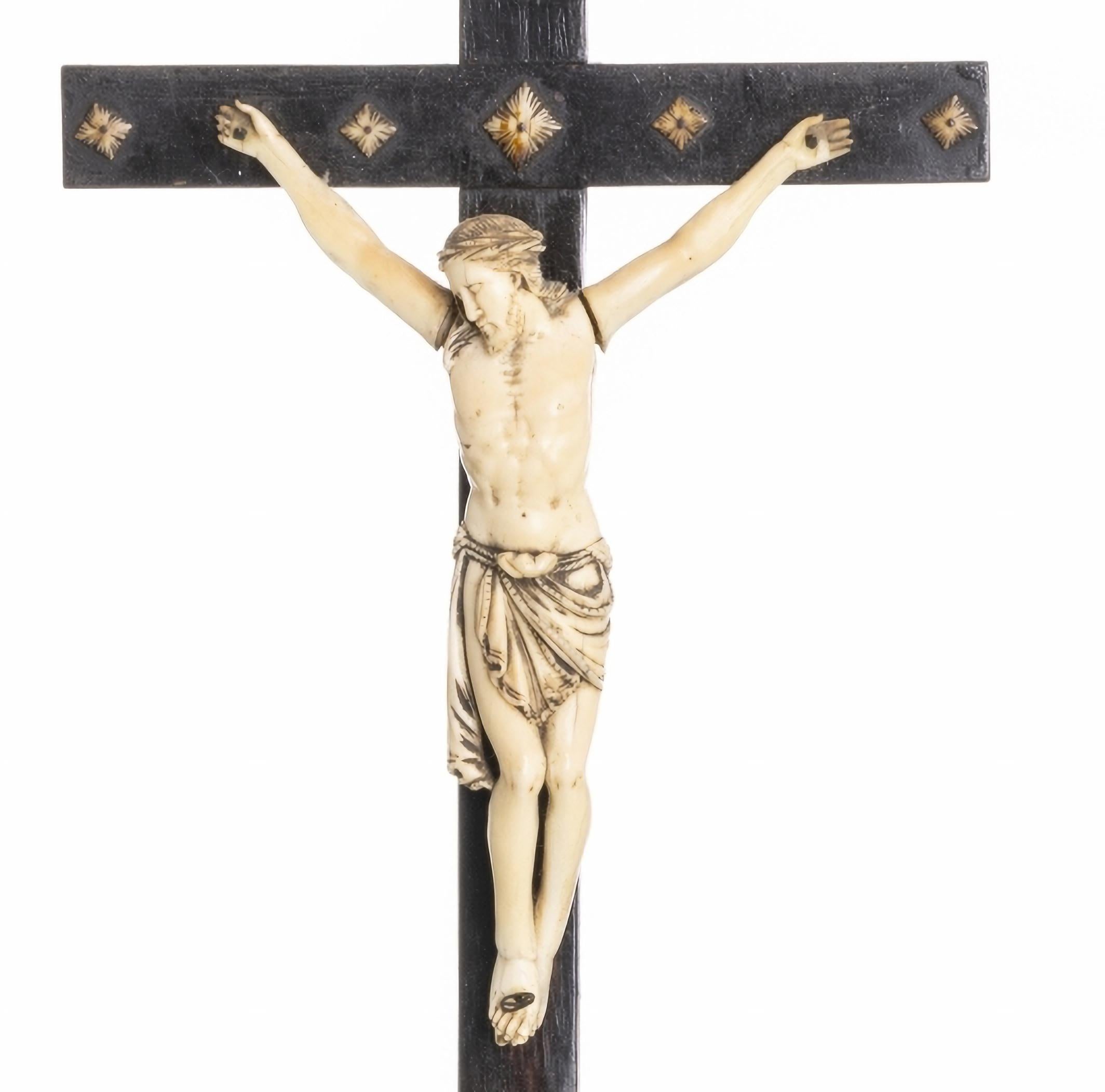 JESUS CHRISTUS GEKREUZIGT  Kreuz aus exotischem Holz, portugiesische Skulptur des 19. Jahrhunderts (Barock) im Angebot