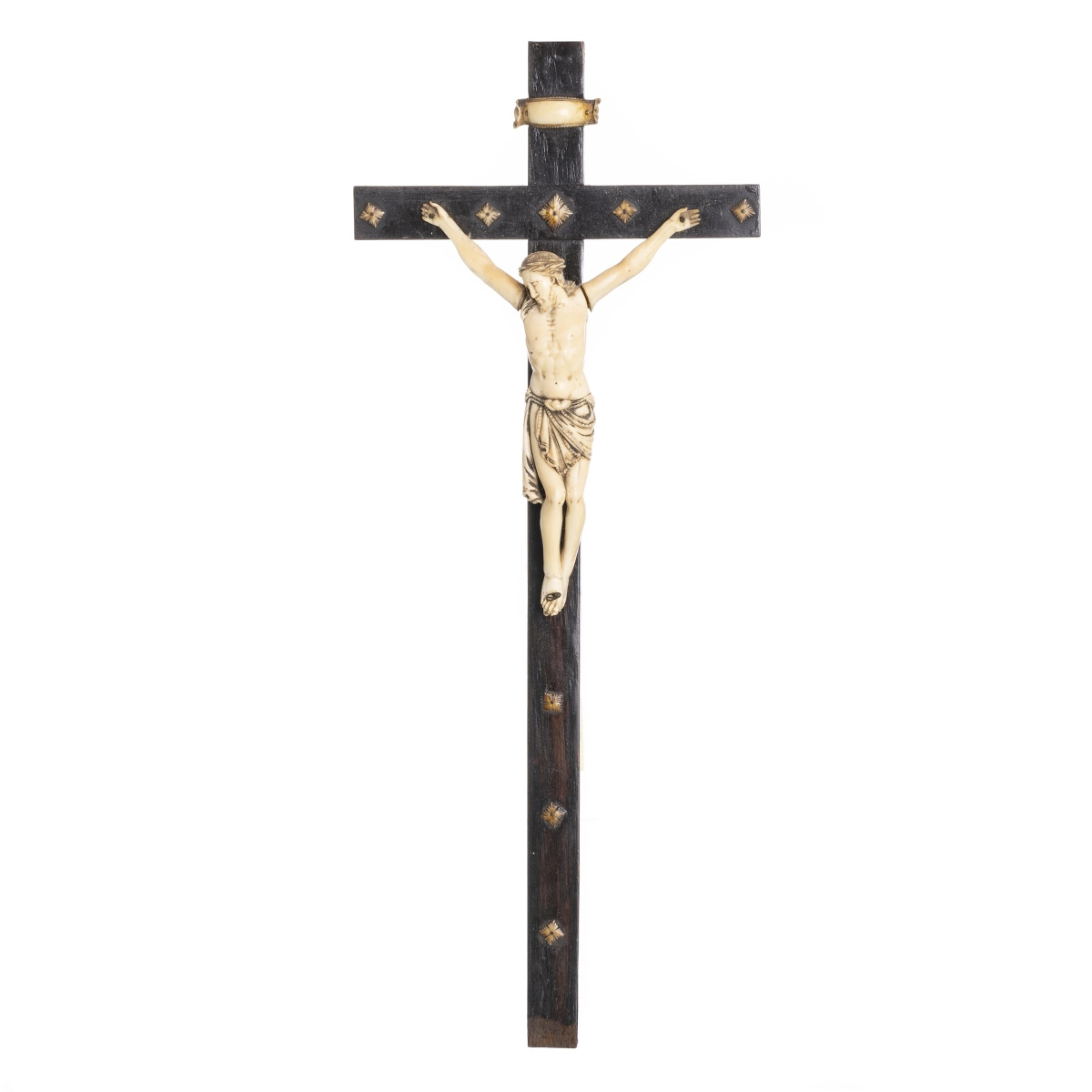JESUS CHRISTUS GEKREUZIGT  Kreuz aus exotischem Holz, portugiesische Skulptur des 19. Jahrhunderts (Italienisch) im Angebot