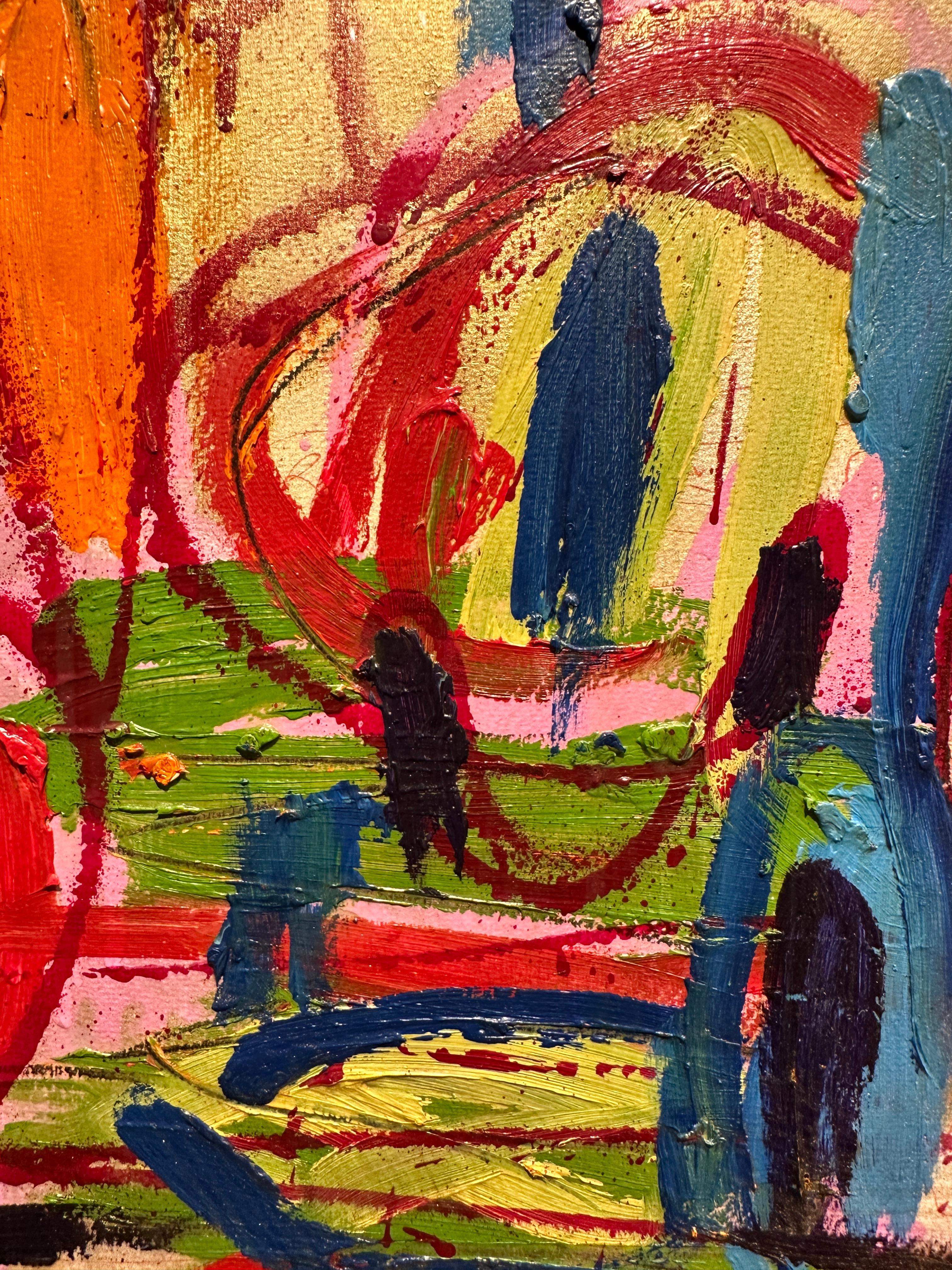 Cette œuvre sans titre de Jesús Villalpando (alias Feng) est colorée dans sa composition avec sa peinture épaisse et ses coups de pinceau rapides.  Le travail se fait sans effort, voire de manière totalement improvisée ou peut-être hallucinatoire. 