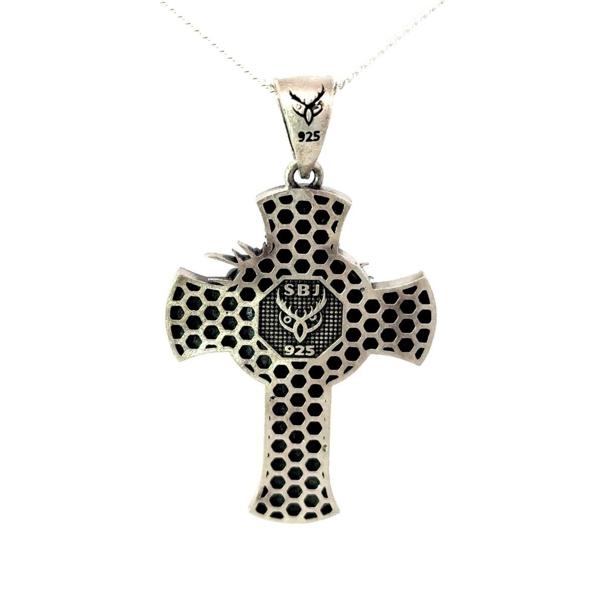 Handgefertigter Anhänger Jesus Crucifix Kreuz Christian Spikes aus massivem Silber im Angebot 3