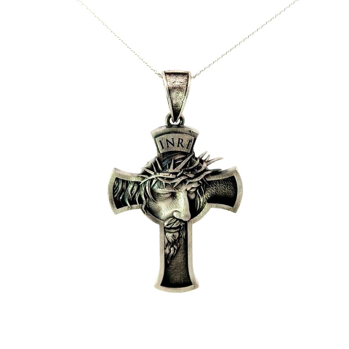 Handgefertigter Anhänger Jesus Crucifix Kreuz Christian Spikes aus massivem Silber im Angebot 4
