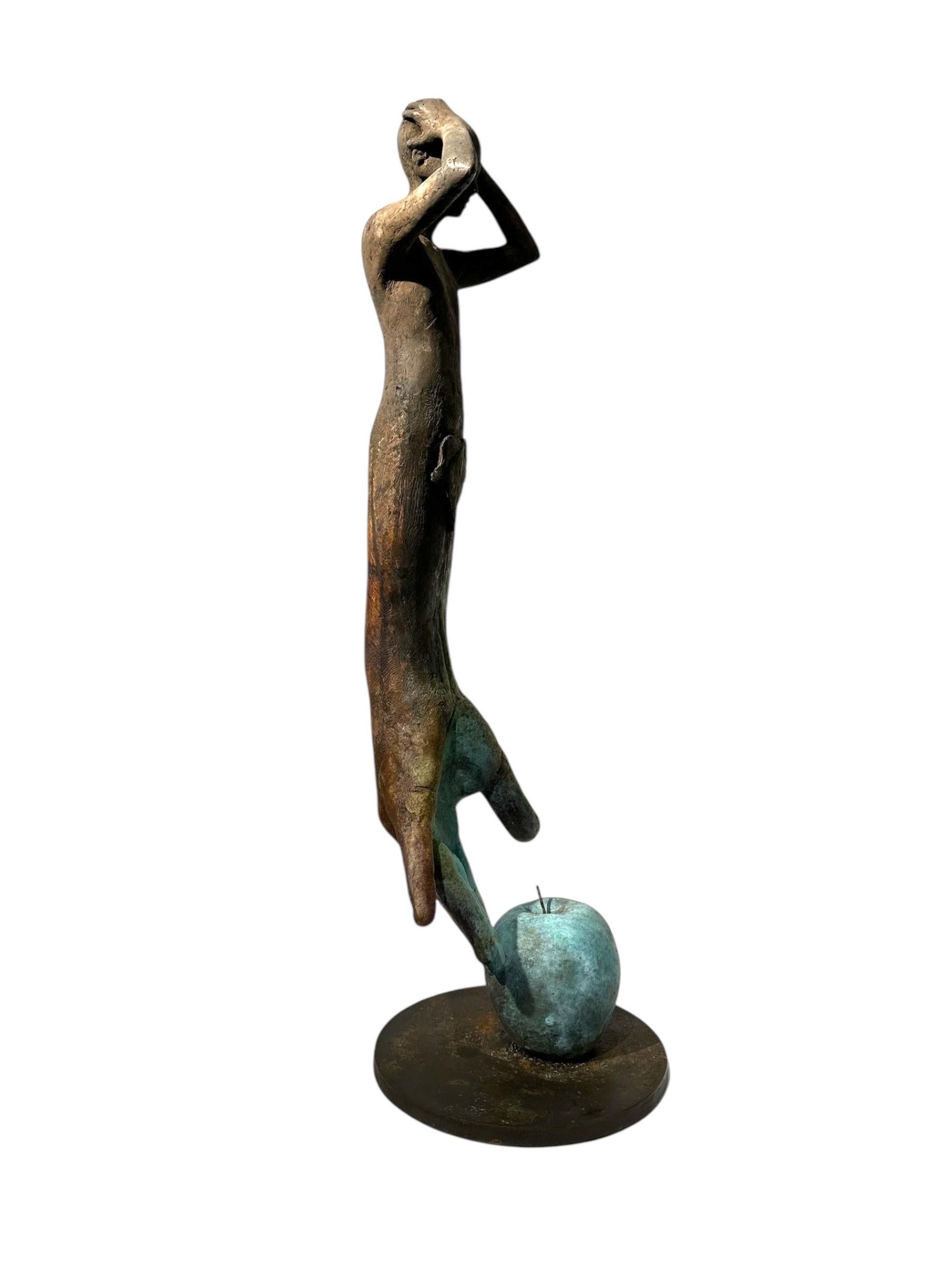 Adan- Bronze Figure of Adam with Hand Reaching Down to Bitten Apple For Sale 6