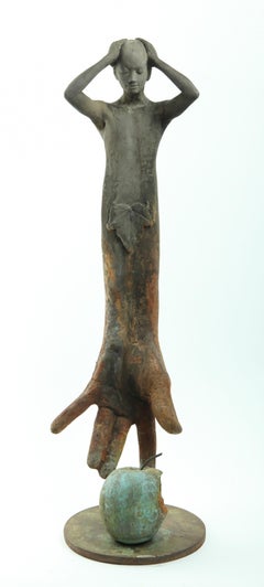 Adan- Bronze Figure of Adam with Hand Reaching Down to Bitten Apple