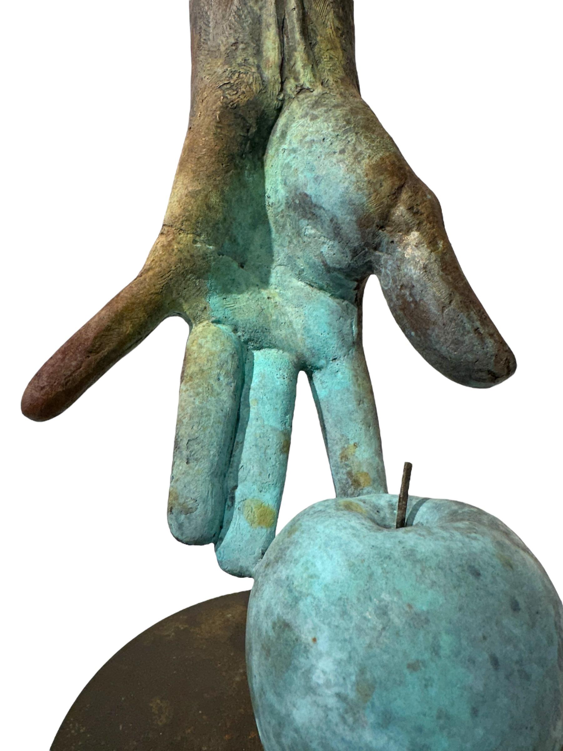 Adan- Bronze Figure of Adam with Hand Reaching Down to Bitten Apple For Sale 1