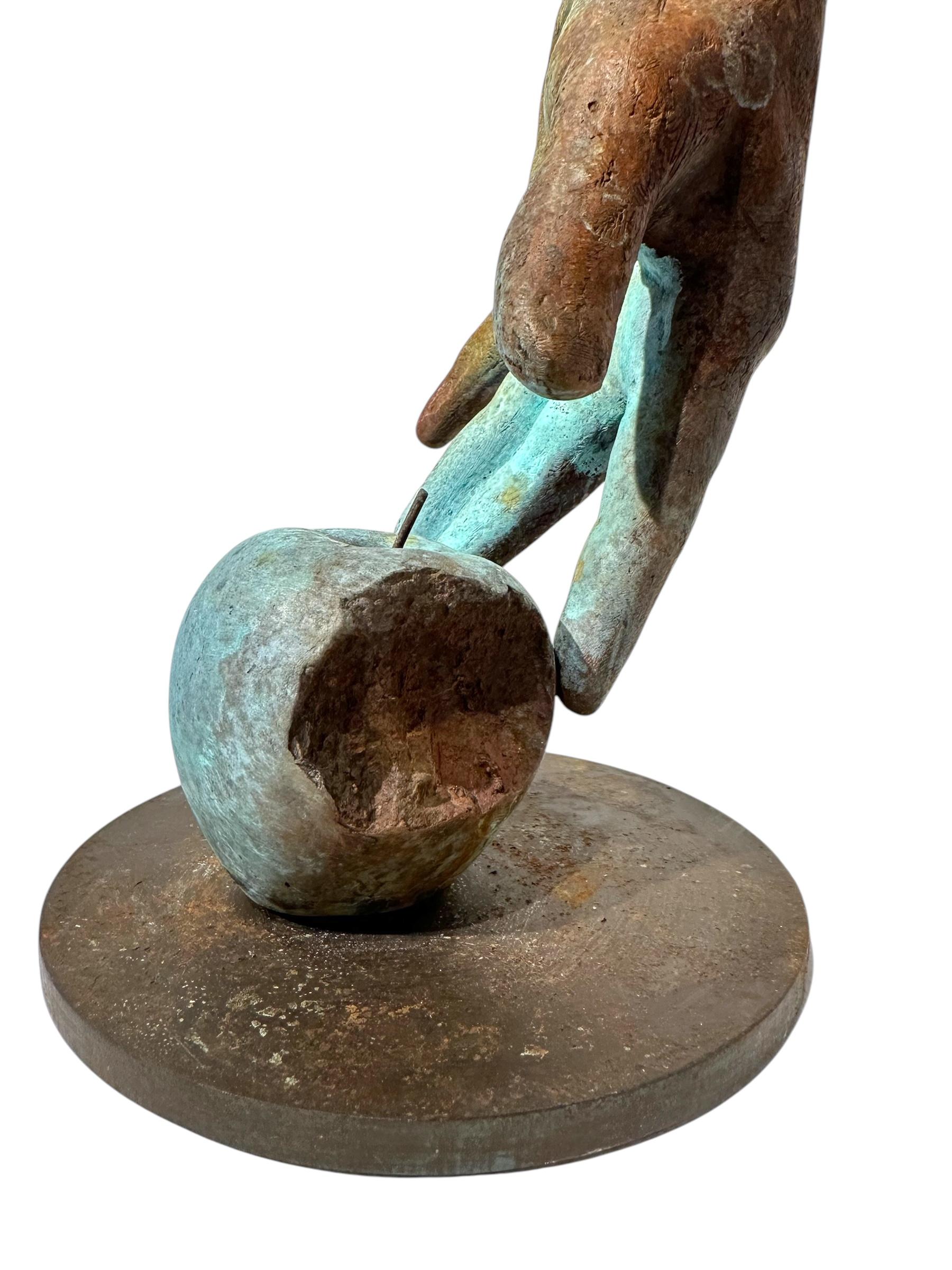 Adan- Bronze Figure of Adam with Hand Reaching Down to Bitten Apple For Sale 2