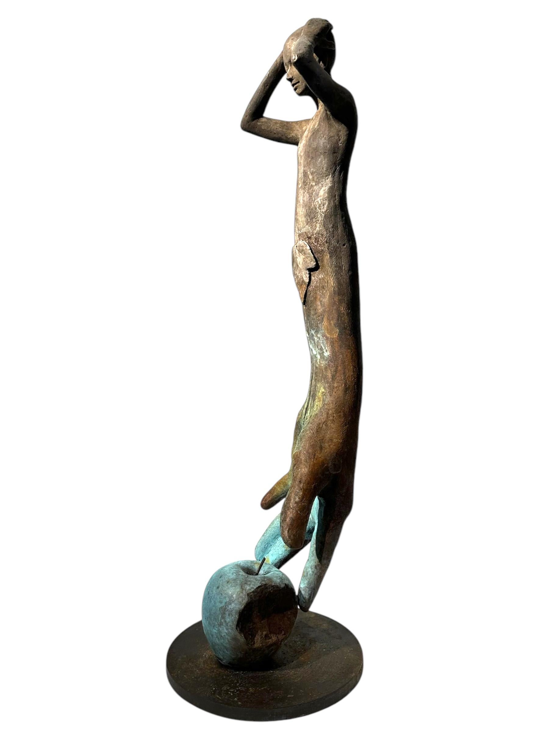 Adan- Bronze Figure of Adam with Hand Reaching Down to Bitten Apple For Sale 3