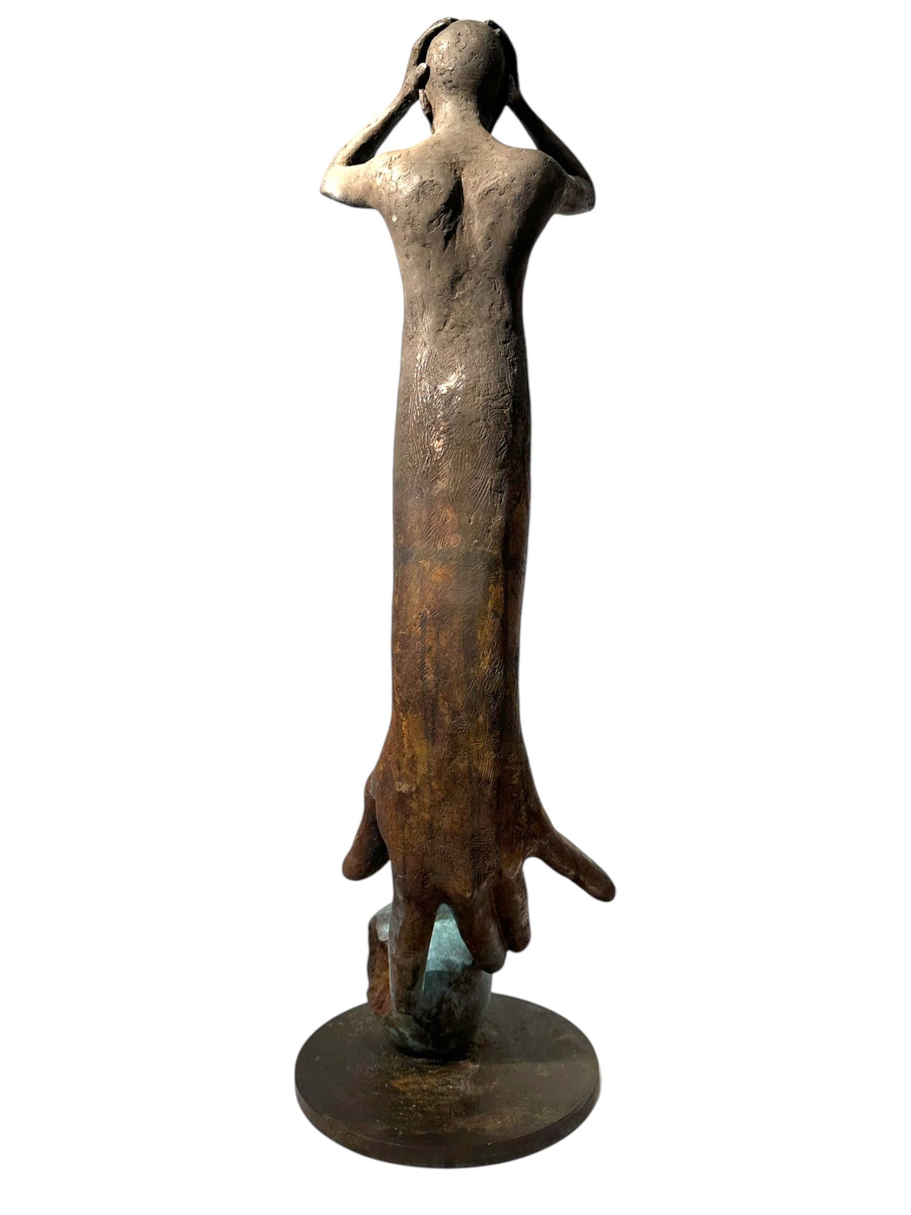 Adan- Bronze Figure of Adam with Hand Reaching Down to Bitten Apple For Sale 4