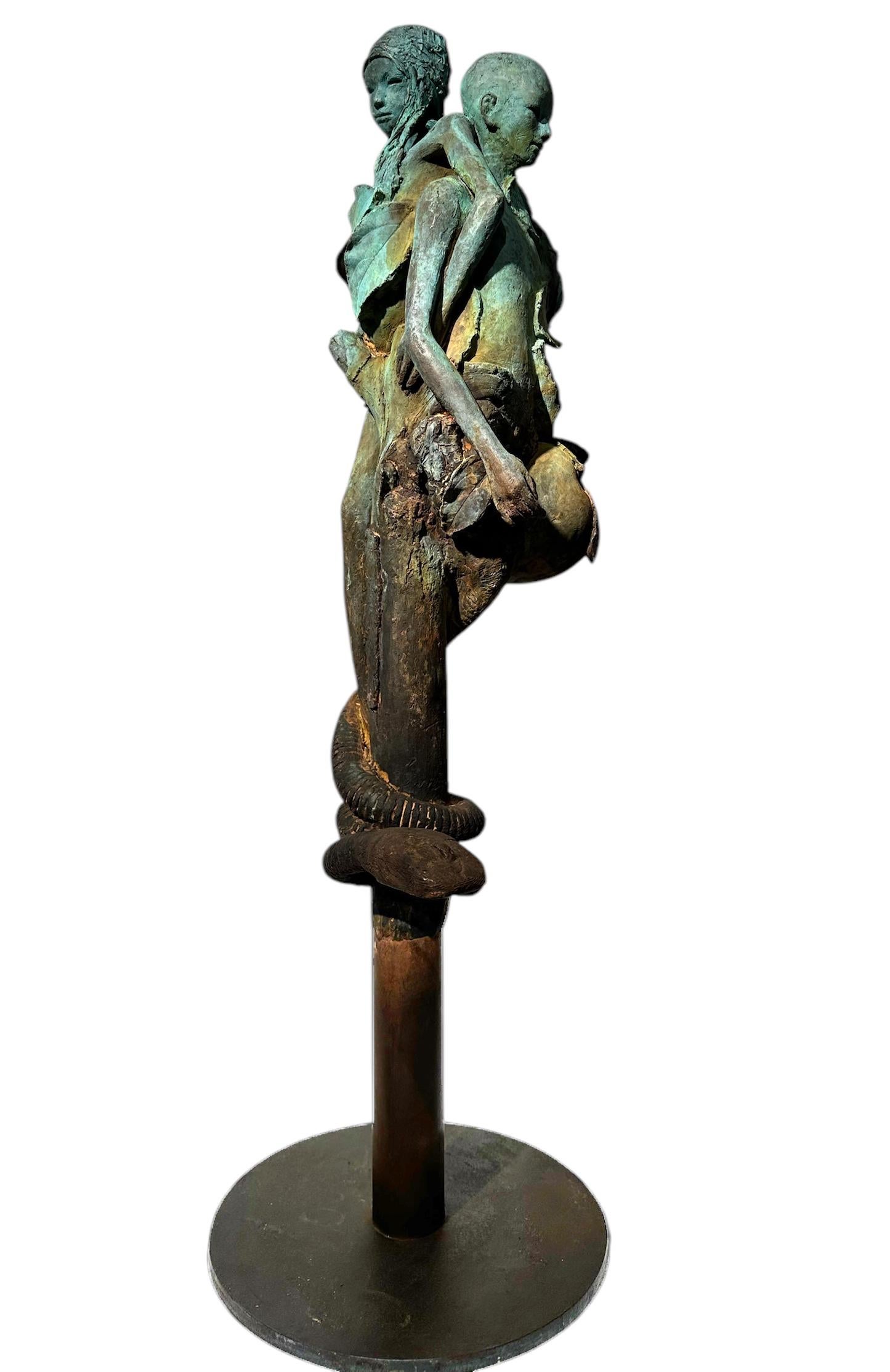 Adan Y Eva - Bronze Figures of Adam and Eve Surrounded by Apples and a Snake - Contemporary Sculpture by Jesus Curia Perez