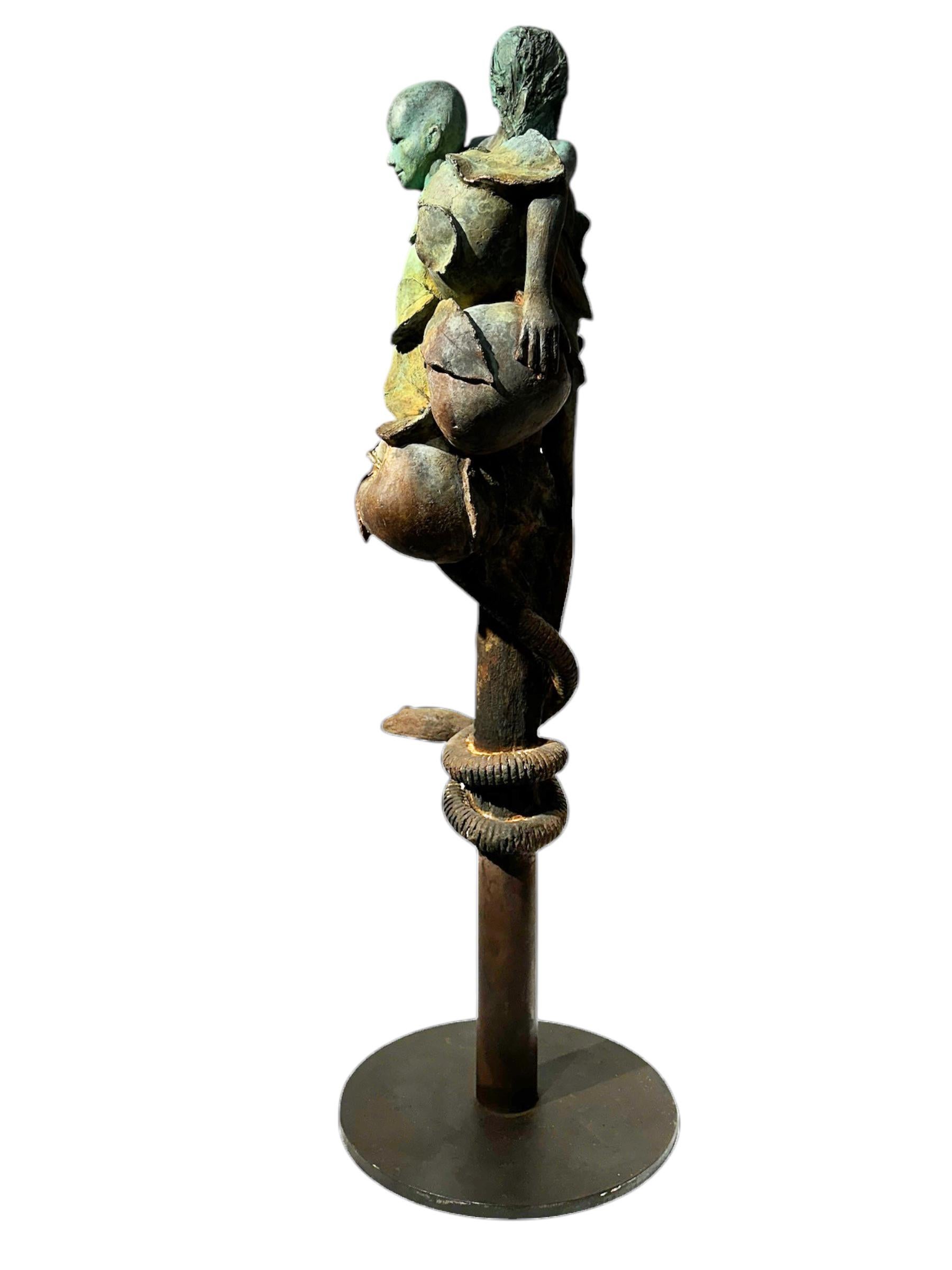 Adan Y Eva - Bronze Figures of Adam and Eve Surrounded by Apples and a Snake For Sale 1