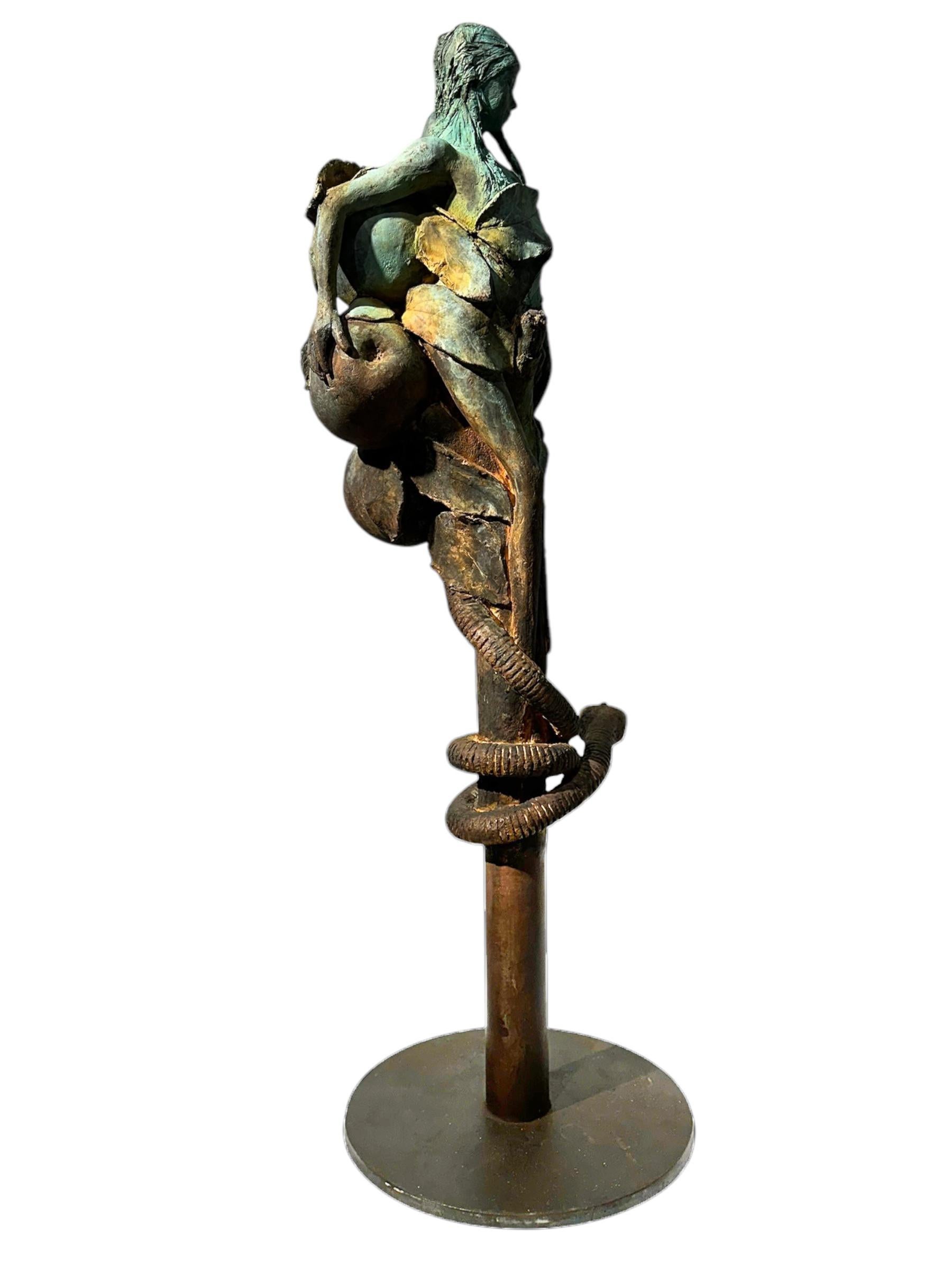 Adan Y Eva - Bronze Figures of Adam and Eve Surrounded by Apples and a Snake For Sale 2