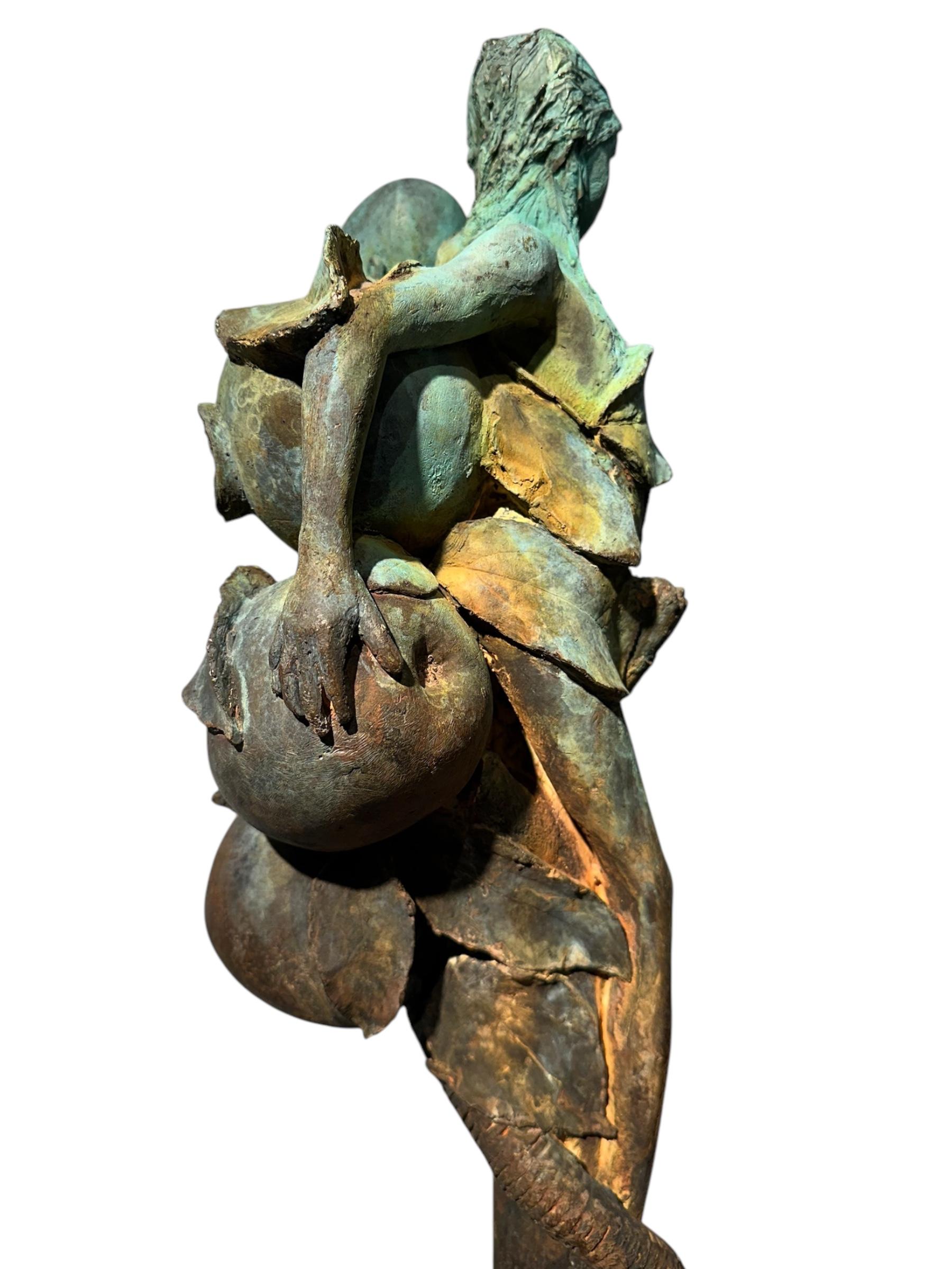 Adan Y Eva - Bronze Figures of Adam and Eve Surrounded by Apples and a Snake For Sale 3