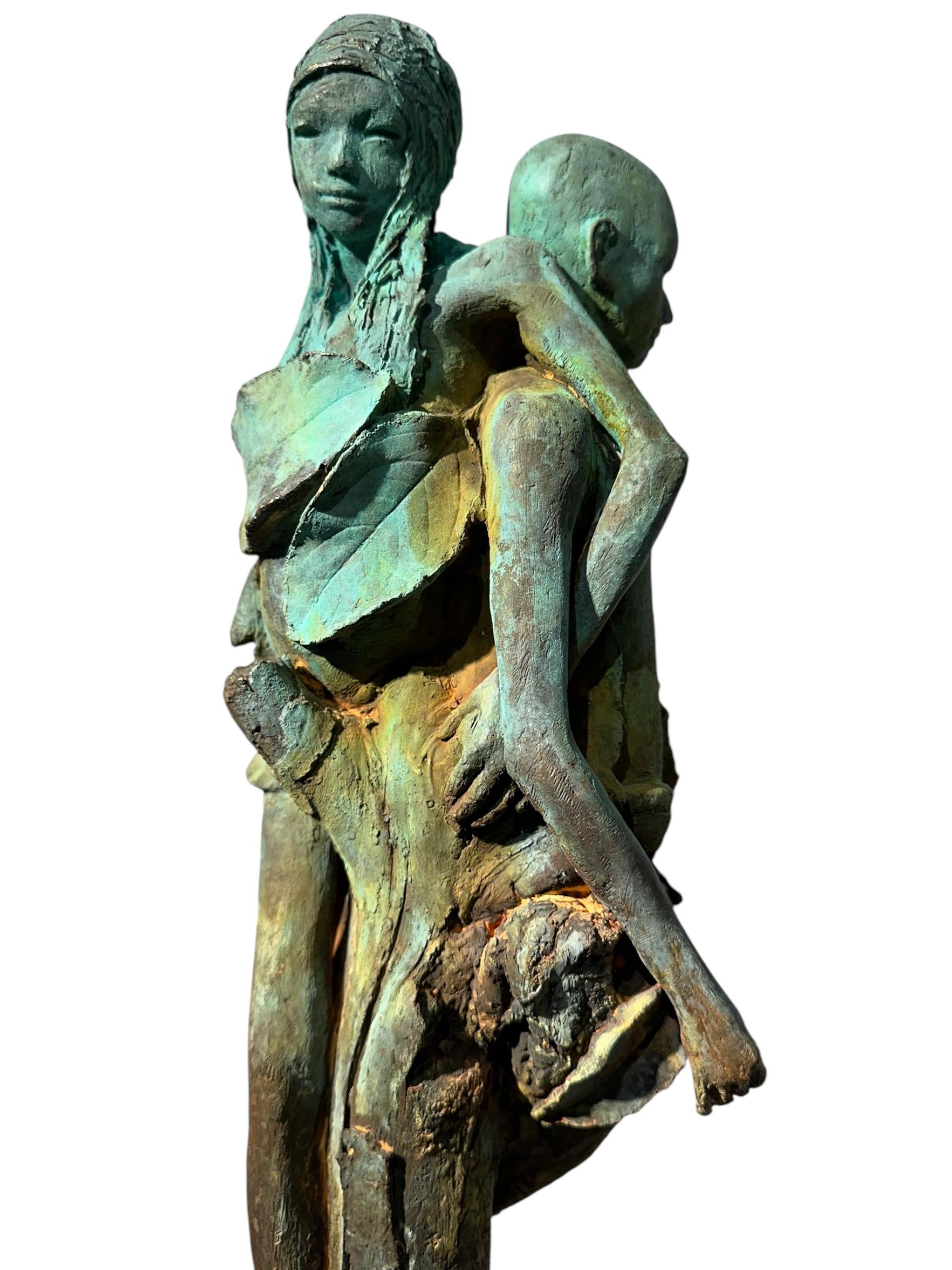 Adan Y Eva - Bronze Figures of Adam and Eve Surrounded by Apples and a Snake For Sale 4