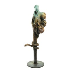 Adan Y Eva - Figuras de Bronce de Adán y Eva Rodeados de Manzanas y una Serpiente