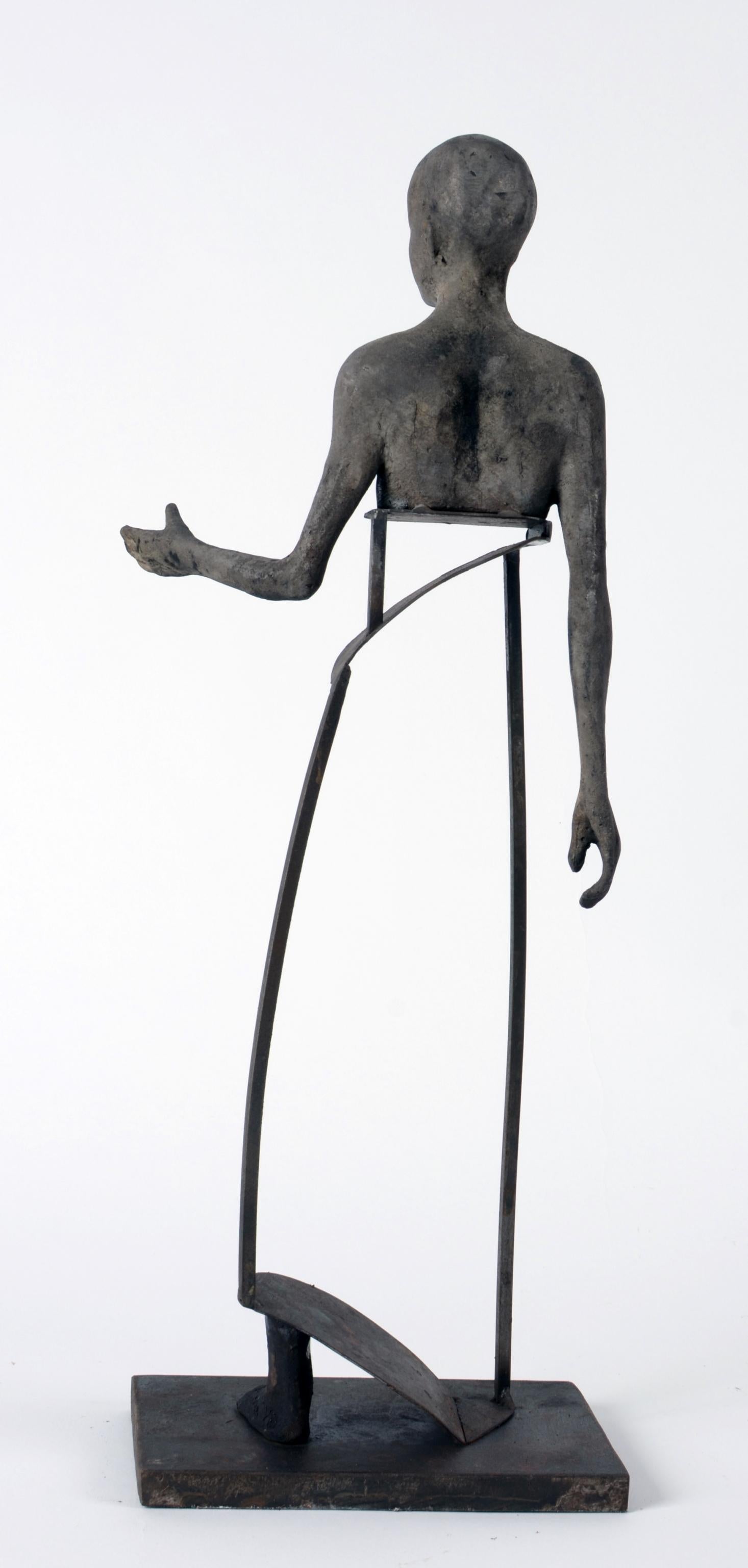 Aire IV, Bronze Head, Torso and Foot with Abstract Open Body Steel Sculpture - Gold Figurative Sculpture by Jesus Curia Perez