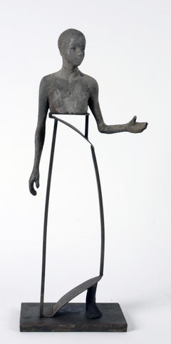 Aire IV, Bronze Head, Torso and Foot with Abstract Open Body Steel Sculpture