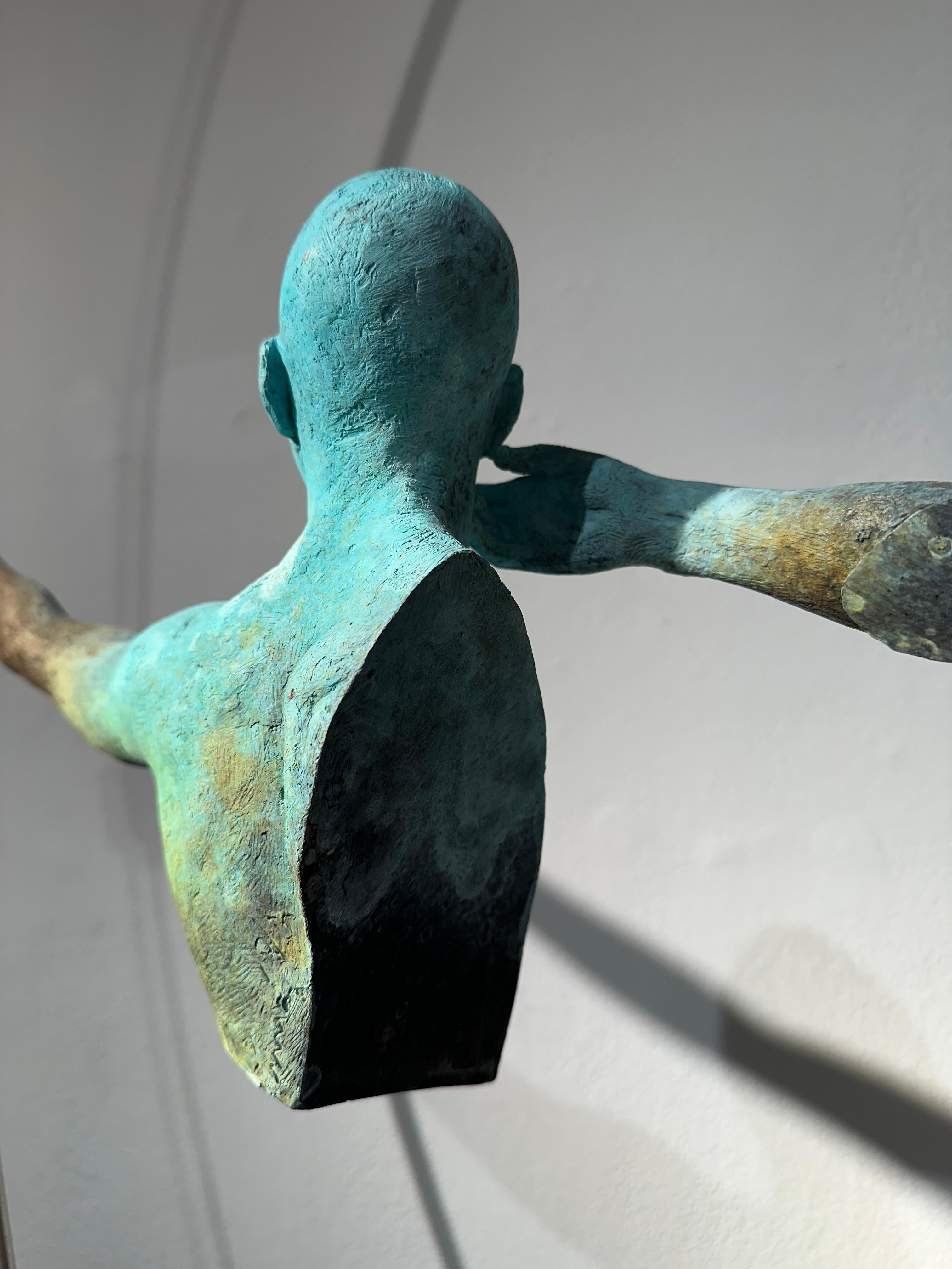 Arco I - Bronze Archer Suspended from a Stainless Steel Bow 6