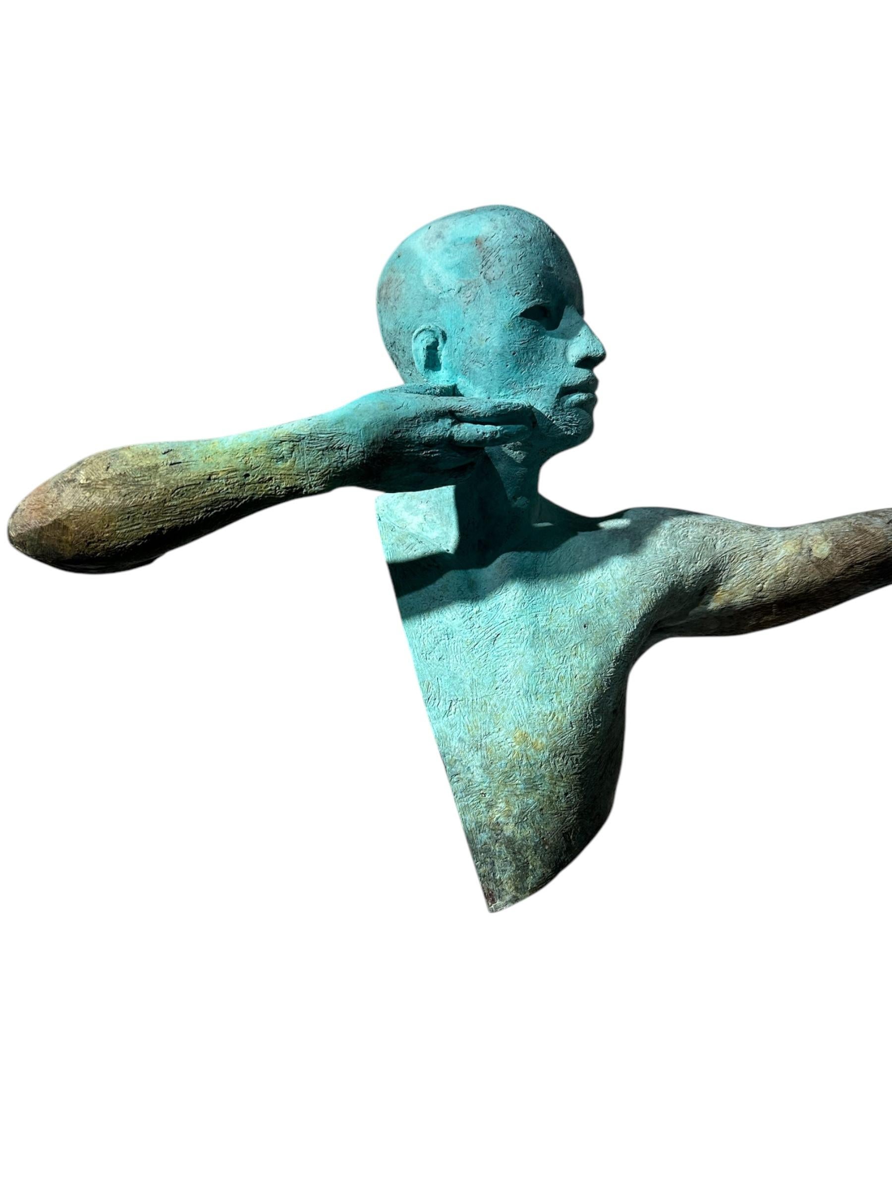 Arco I - Bronze Archer Suspended from a Stainless Steel Bow - Contemporary Sculpture by Jesus Curia Perez